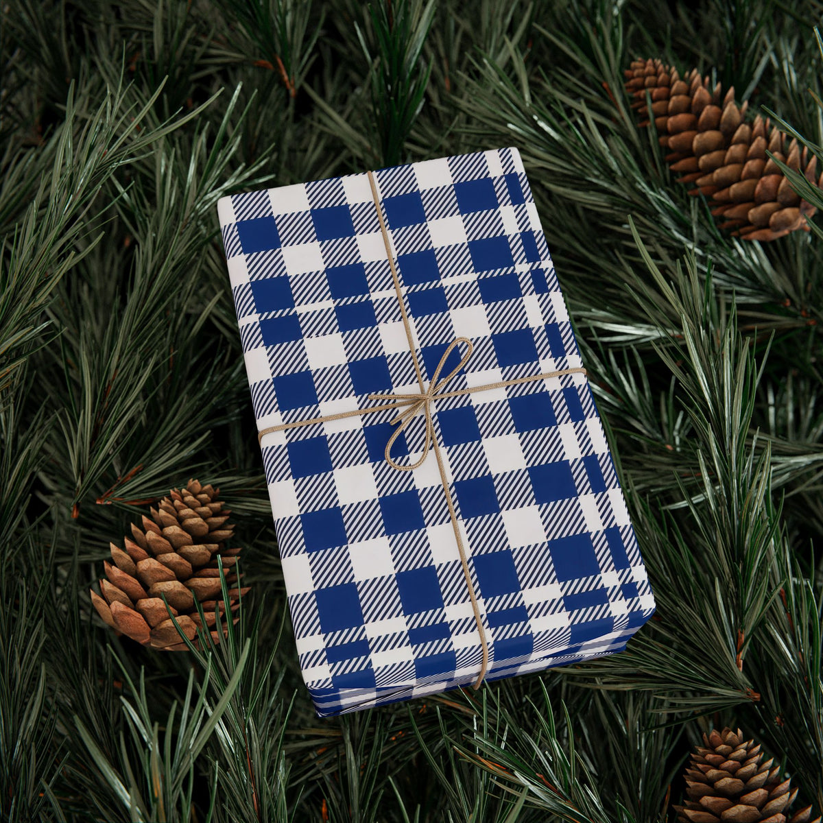 Navy Blue White Gingham Check Wrapping Paper, Gift Wrap
