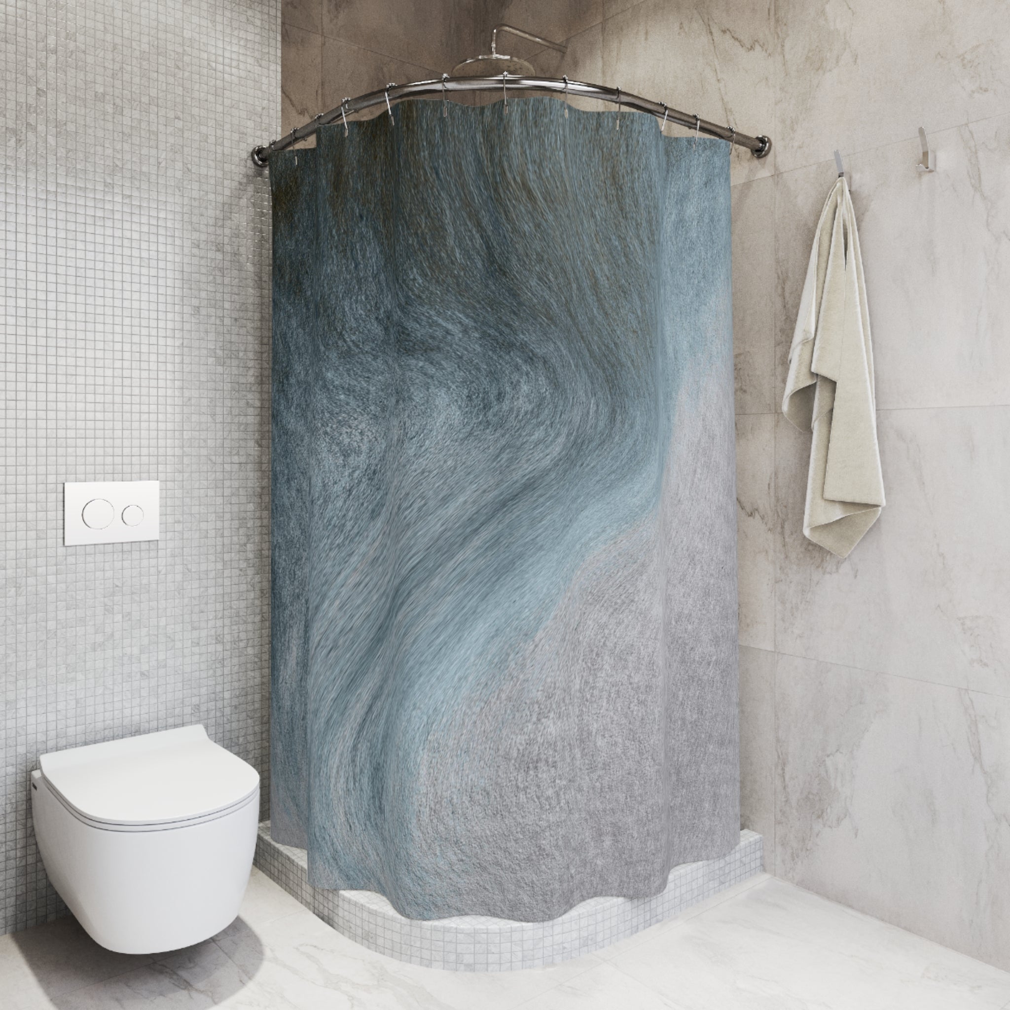 Boho Shower Curtain | Blue Grey Ombre Watercolor