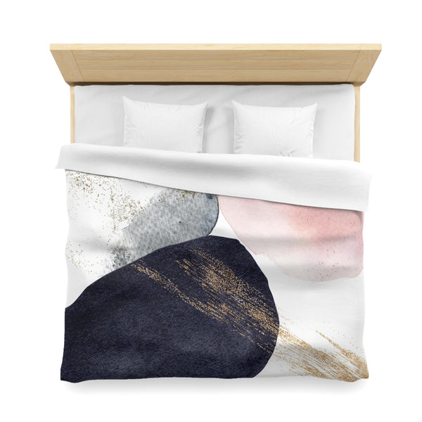 Abstract Duvet Cover | White Blush Pink, Navy Blue Watercolor