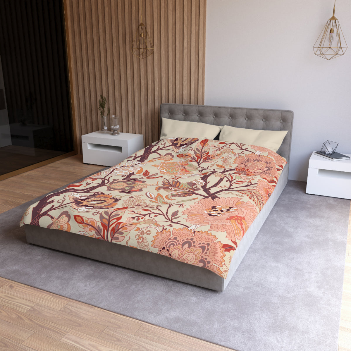 Jacobean Floral Duvet Cover | Peach Terracotta Plum Cream