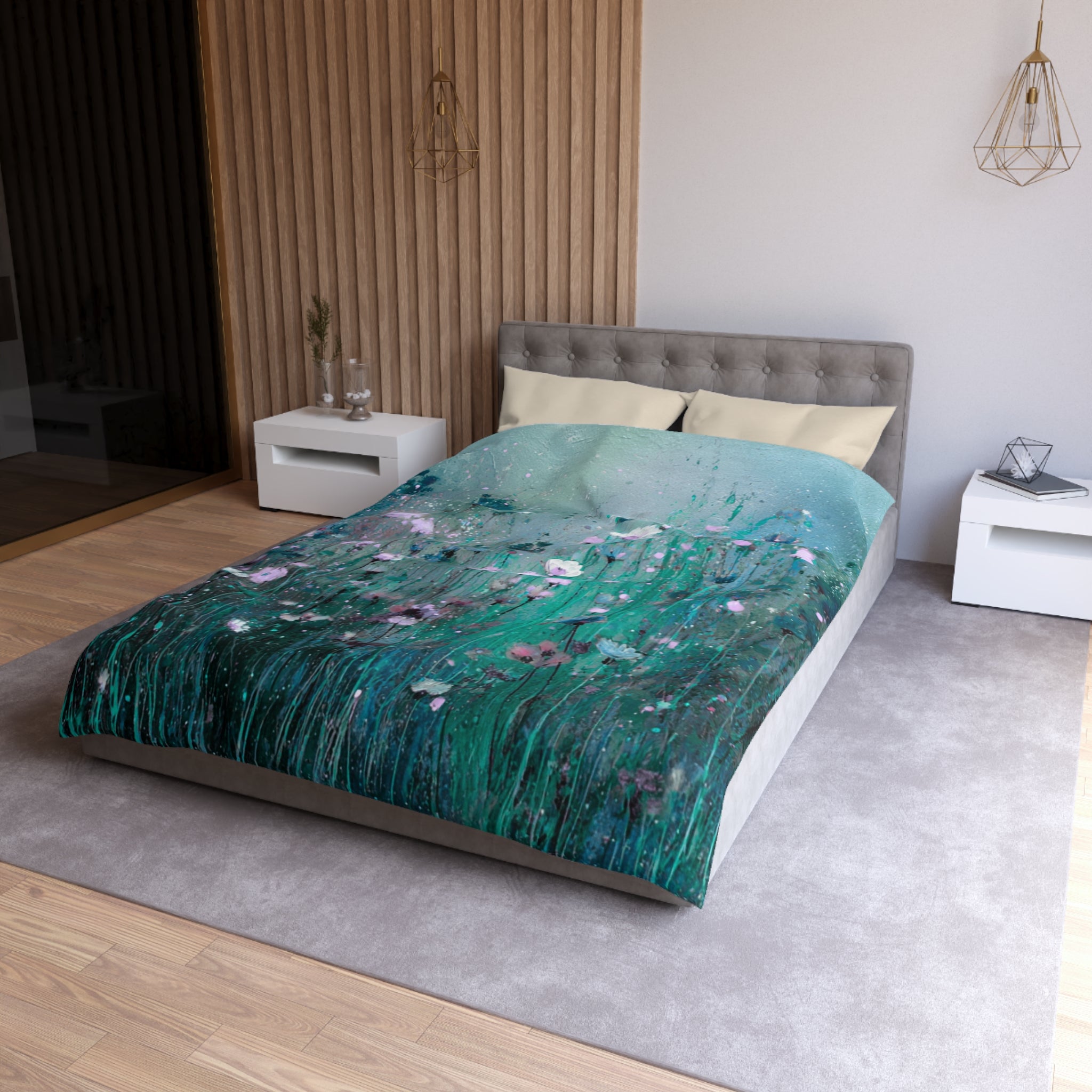 Floral Duvet, Pillow Cover | Teal Green Bedroom Decor
