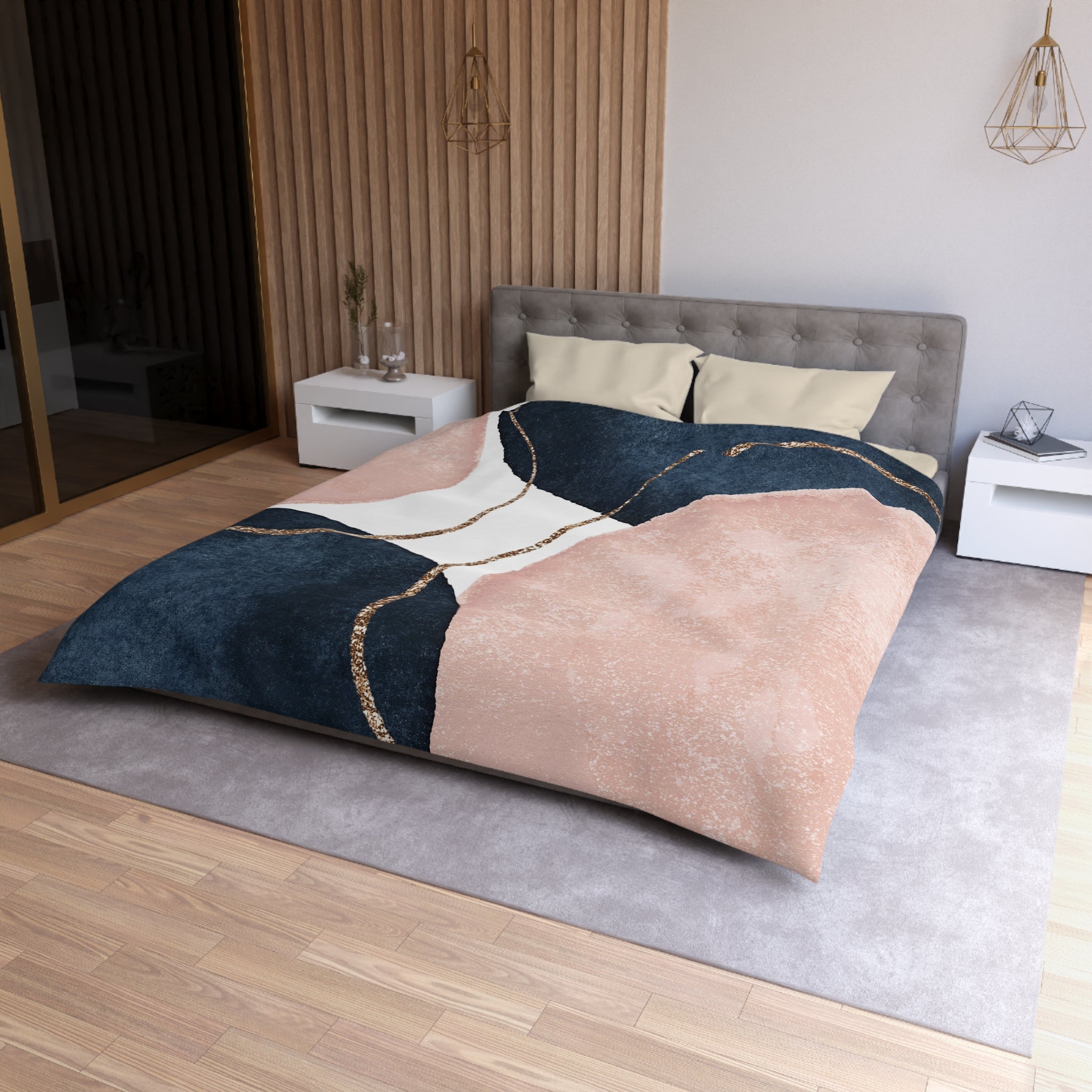 Abstract Duvet, Pillow Cover | Navy Blue, Blush Bedroom Decor