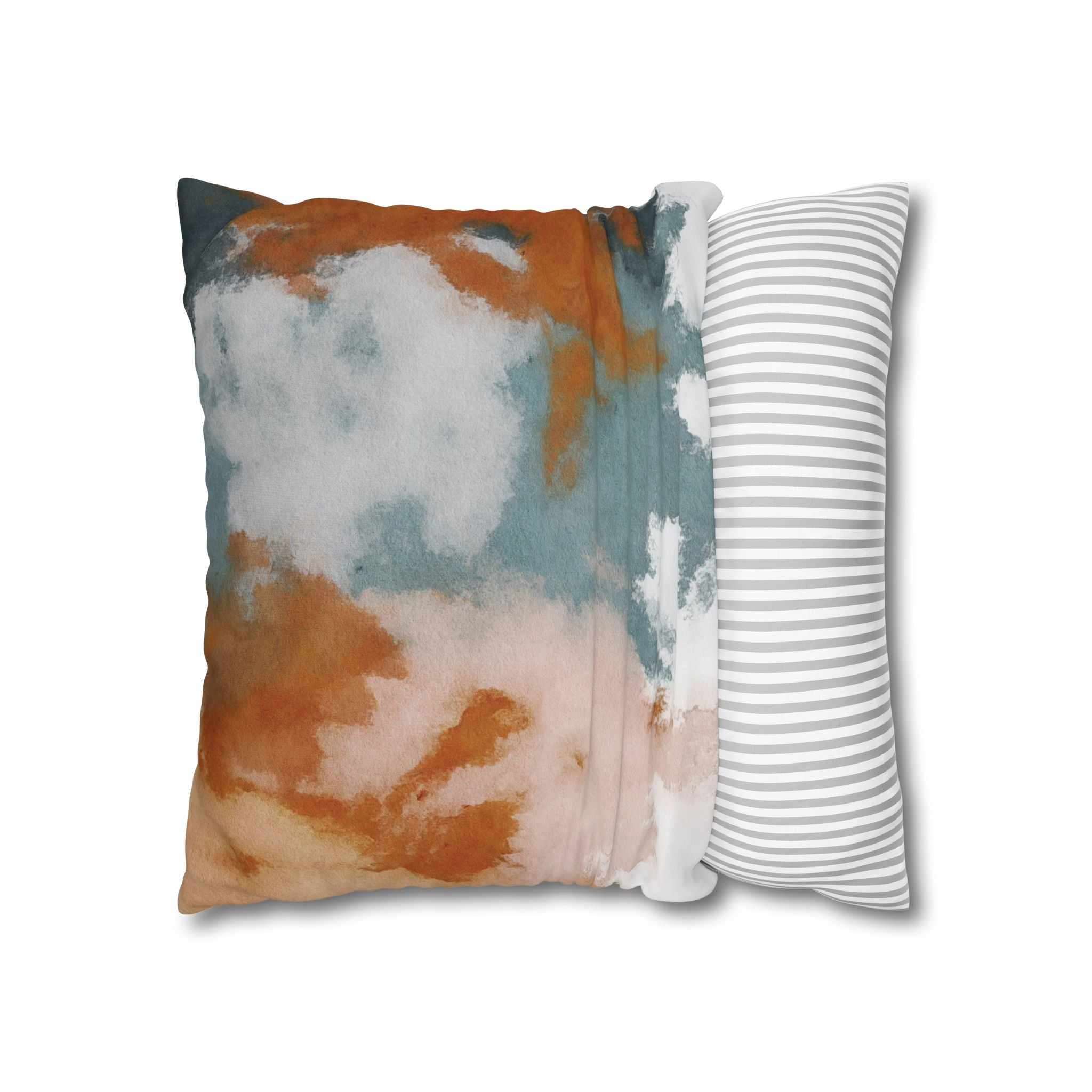 Square Poly Canvas Pillowcase | Muted Rust Blue blush