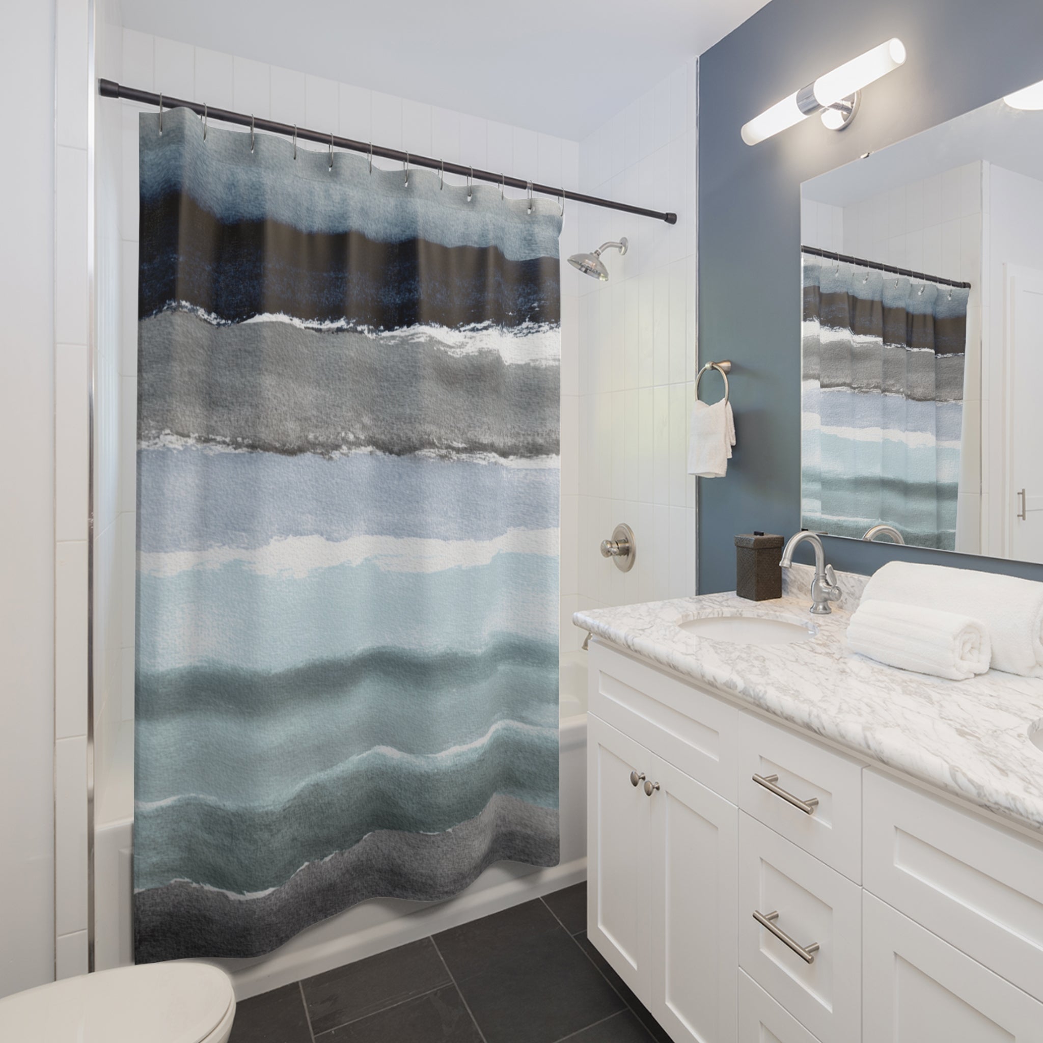 Abstract Watercolor Shower Curtain | Mint, Blue Grey Bathroom Decor