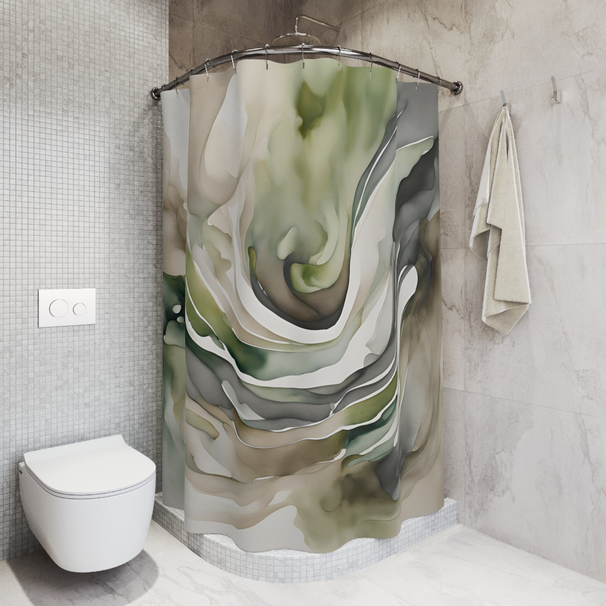 Sage Green Shower Curtain | Taupe Grey Minimalist Fabric Curtain