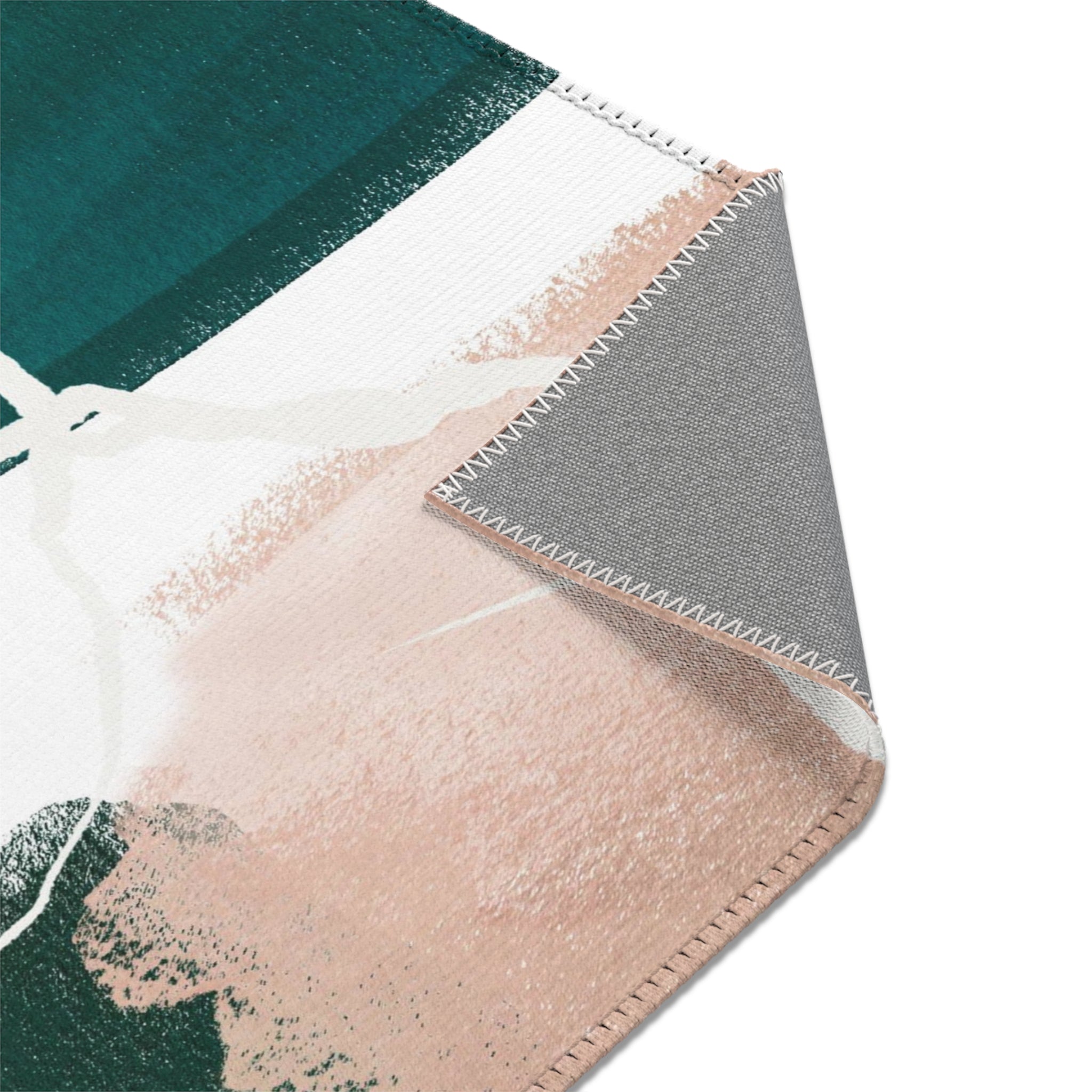 Abstract Boho Area Rug | Emerald Green, Champagne Beige