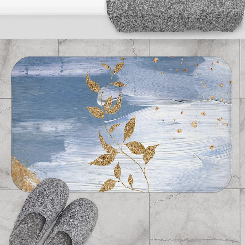 Boho Abstract Bath, Kitchen Floor Mat | Indigo Pale Blue, White Ombre