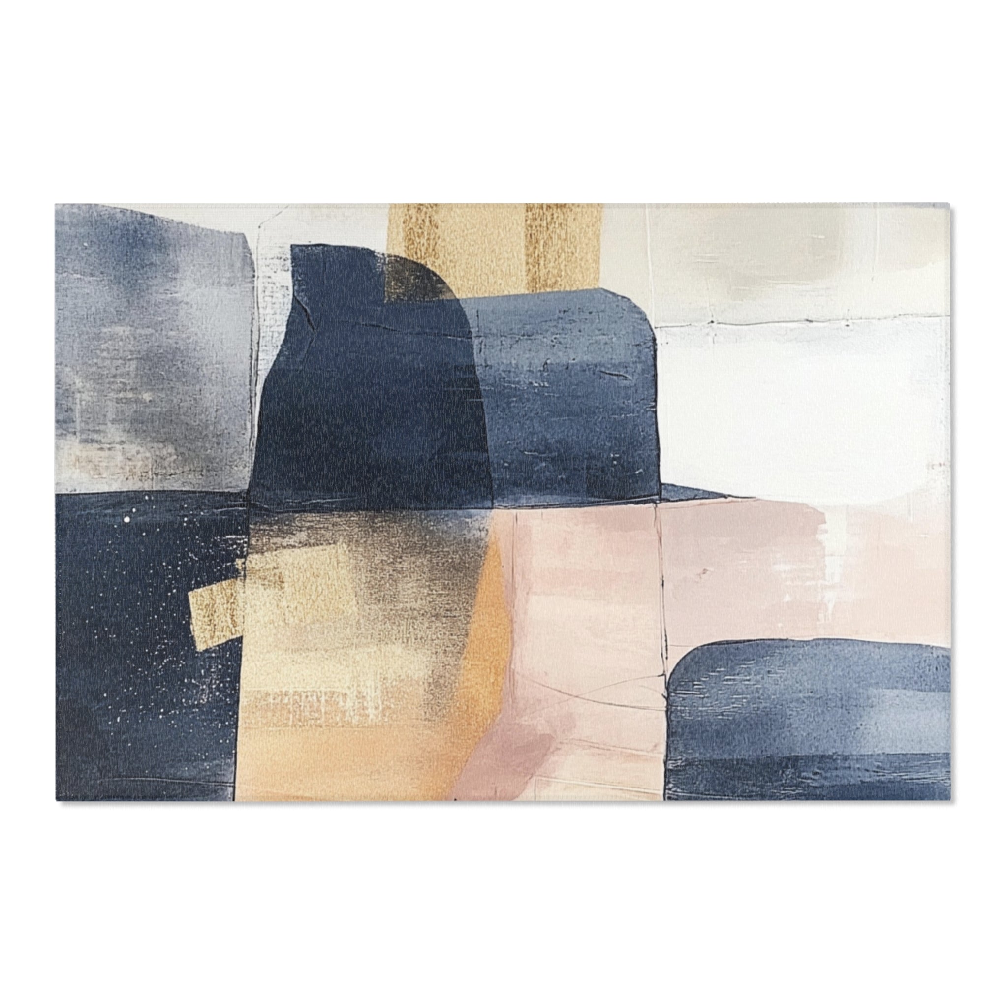 Abstract Large Area Rug | Modern Navy Blue Beige Watercolor Rug