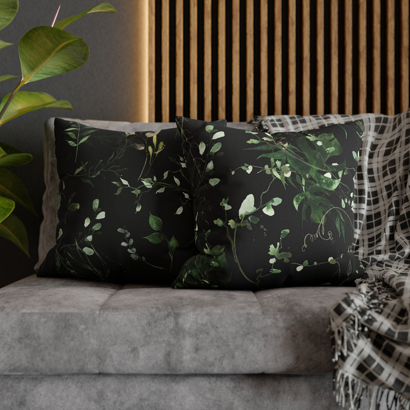 Black Floral Pillow Cover | Beige Sage Green Leaves