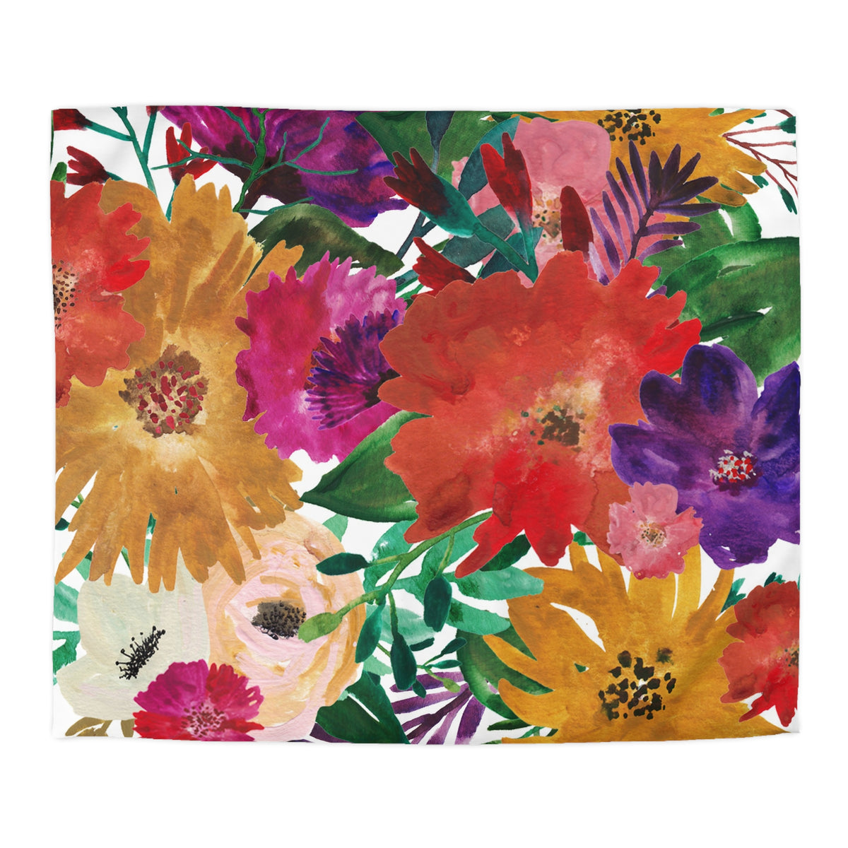The image is a vibrant and colorful collage of various flowers and foliage, including sunflowers, roses, and other blooms in shades of red, orange, yellow, and purple.