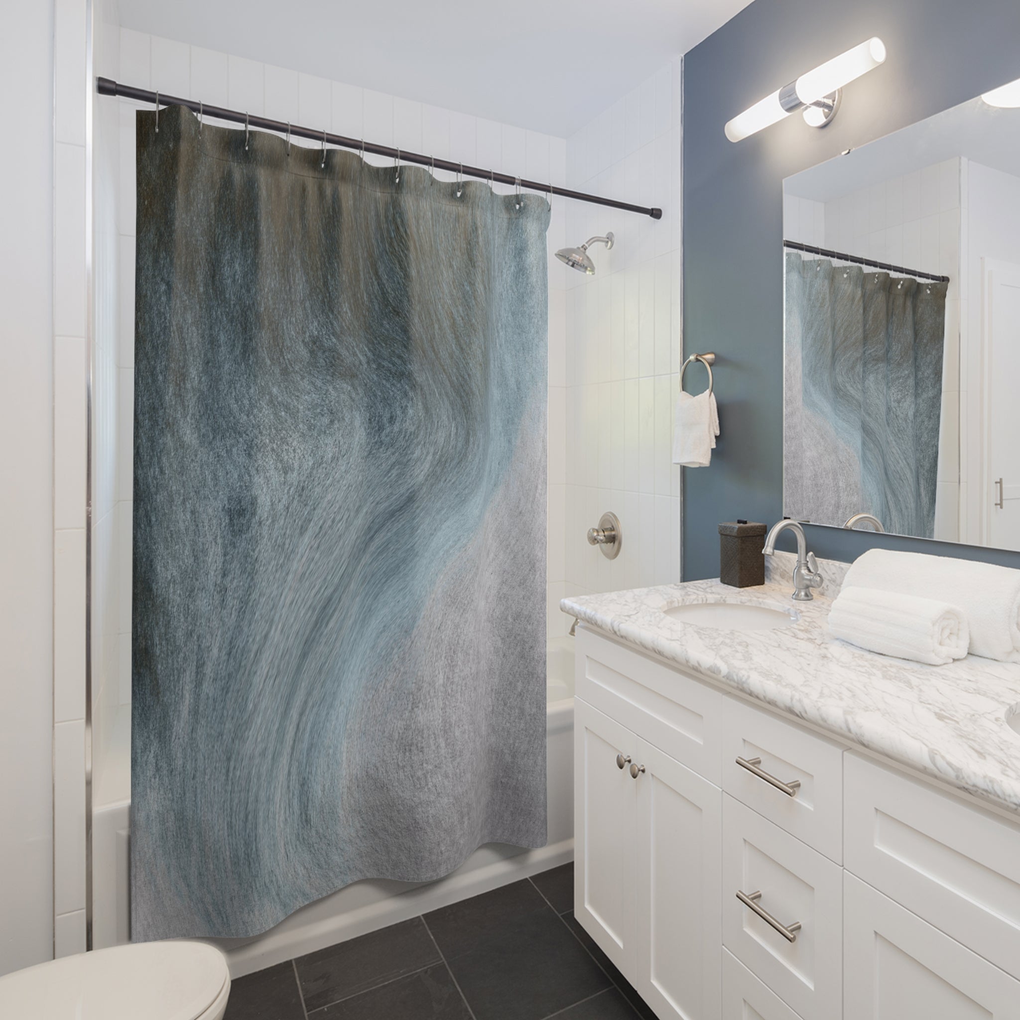 Boho Shower Curtain | Blue Grey Ombre Watercolor