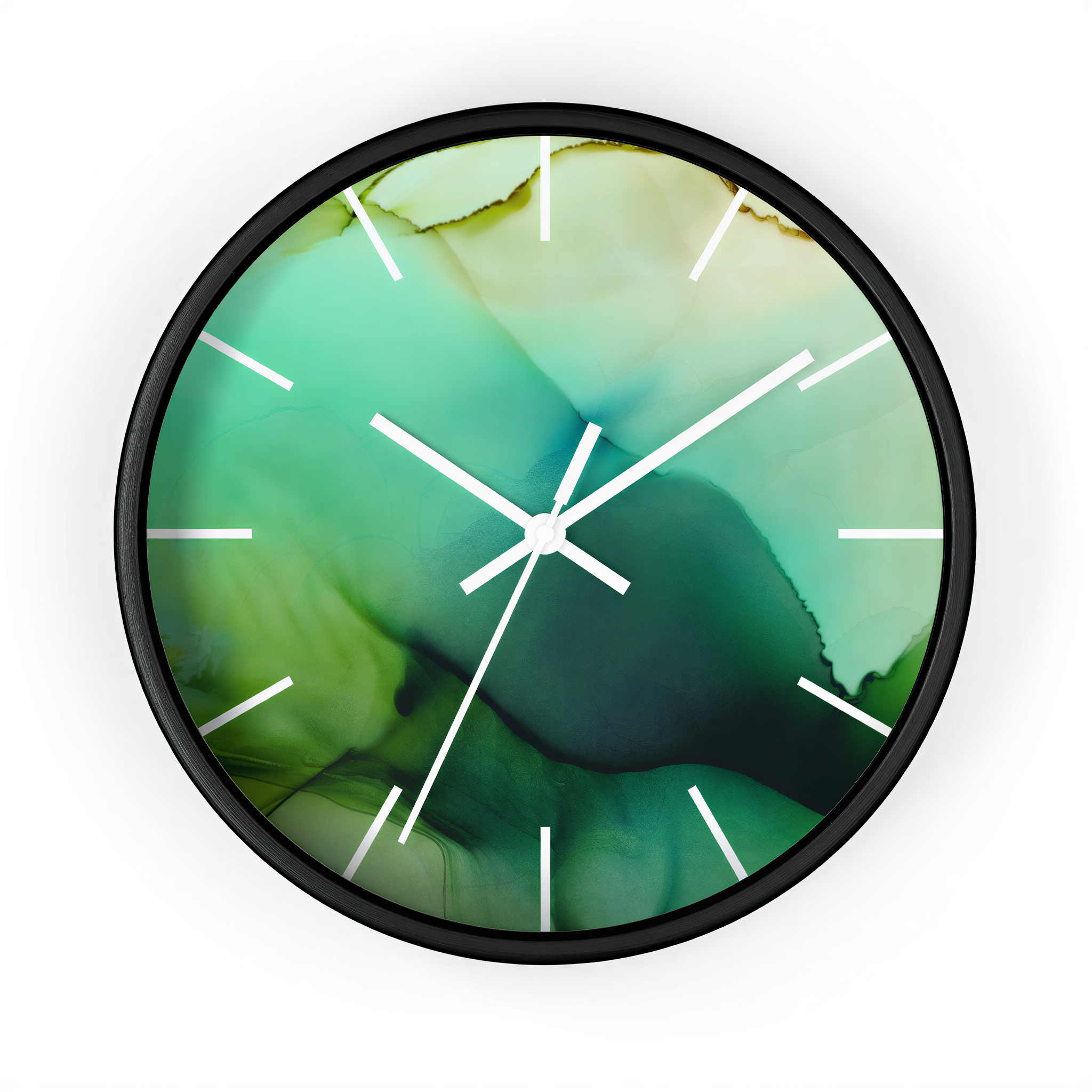 Wood Wall Clock Green Ombre close-up of numerals