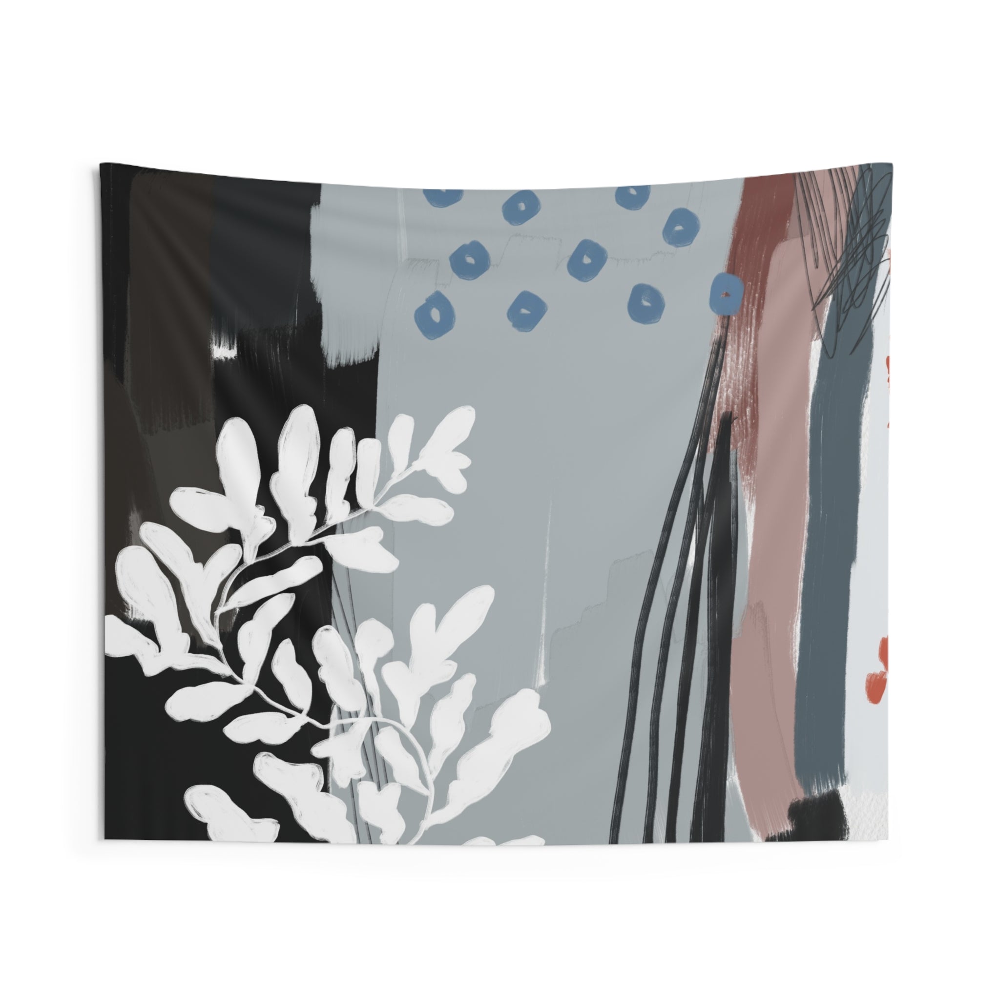 Abstract Wall Hanging Fabric Tapestry; Black White blue Watercolor