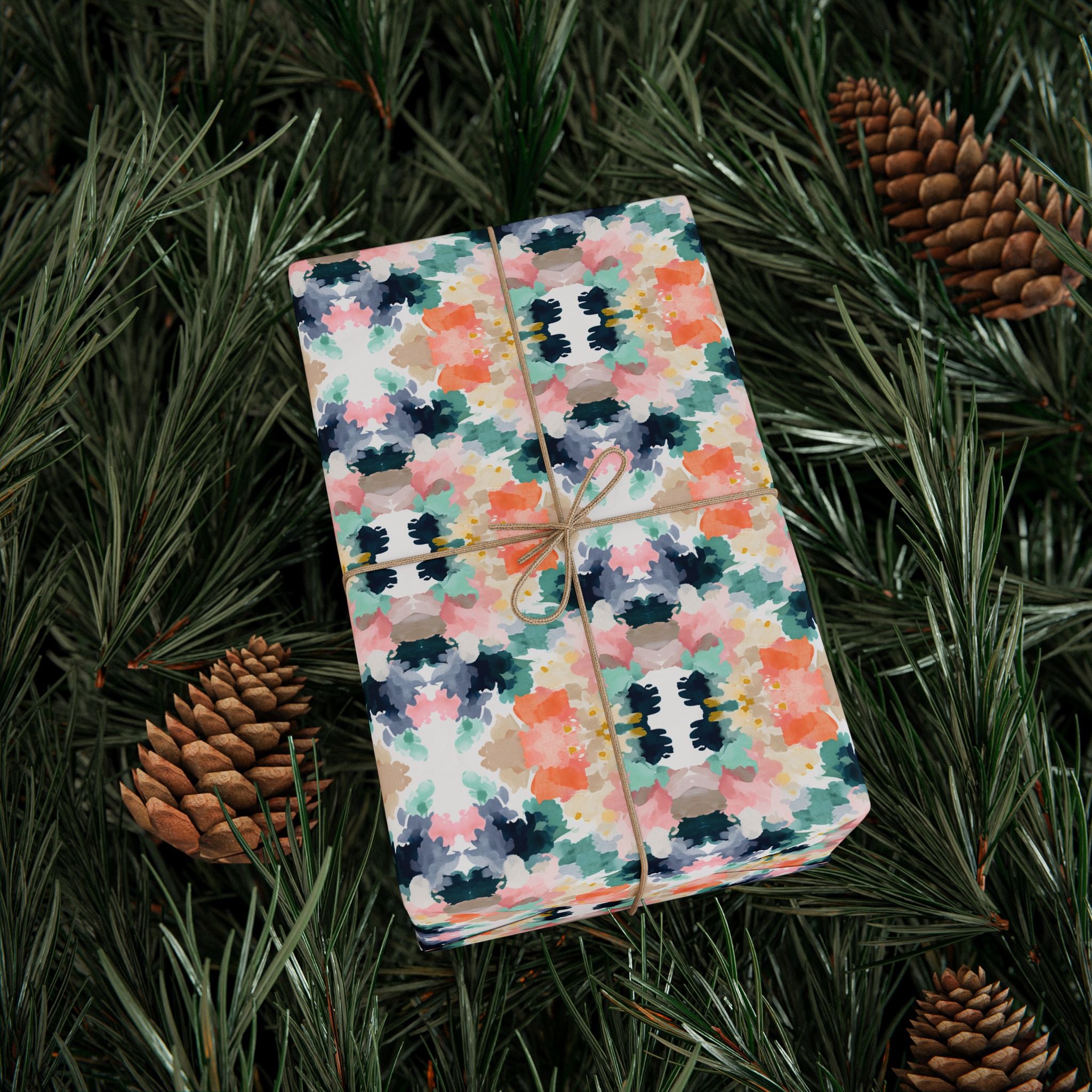 Abstract Wrapping Paper, Navy Blue, Pink Gift Wrapping for the Holidays Gifts
