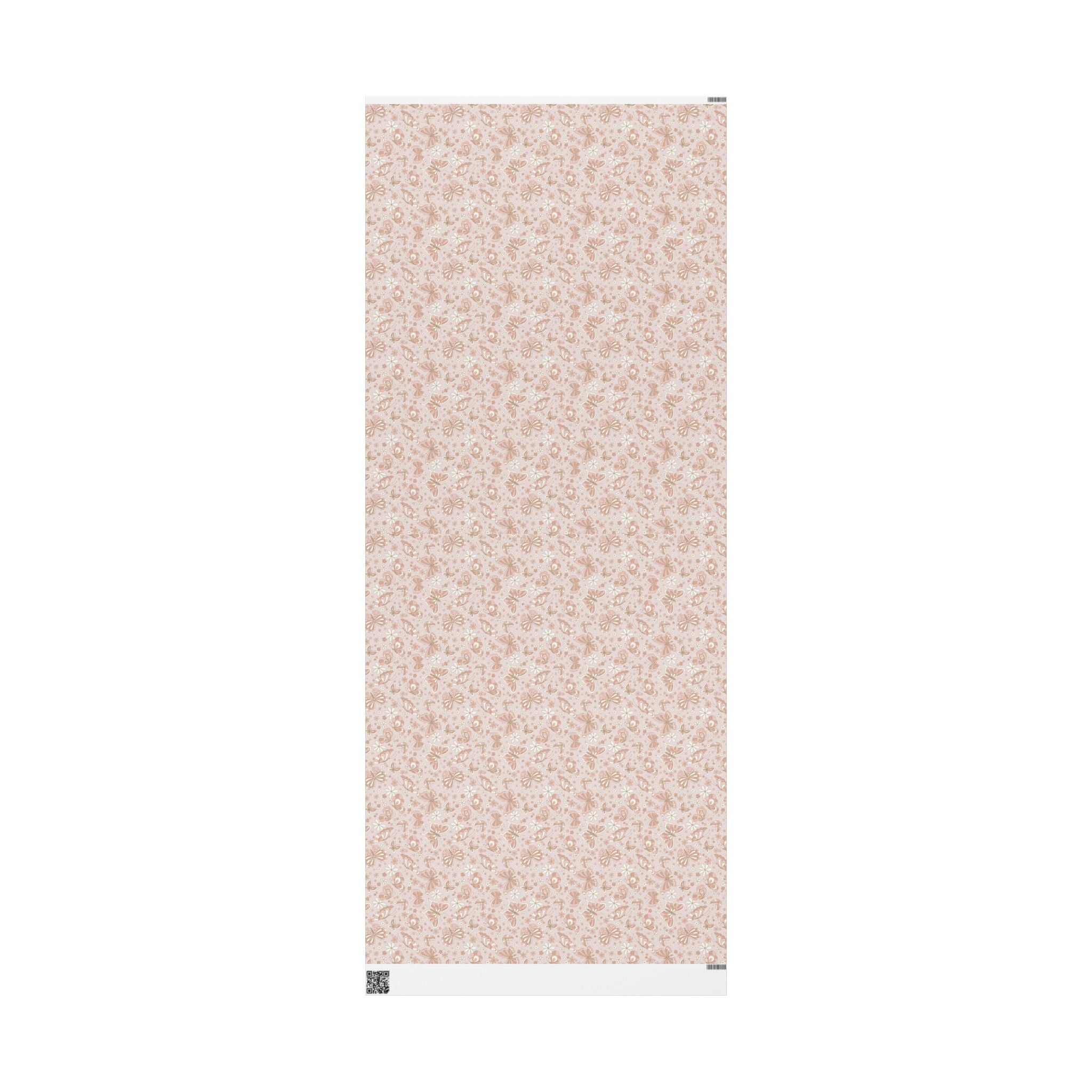 Retro Butterflies Wrapping Paper, Blush Pink Botanical Gift Wrapping for the Holidays, Birthdays
