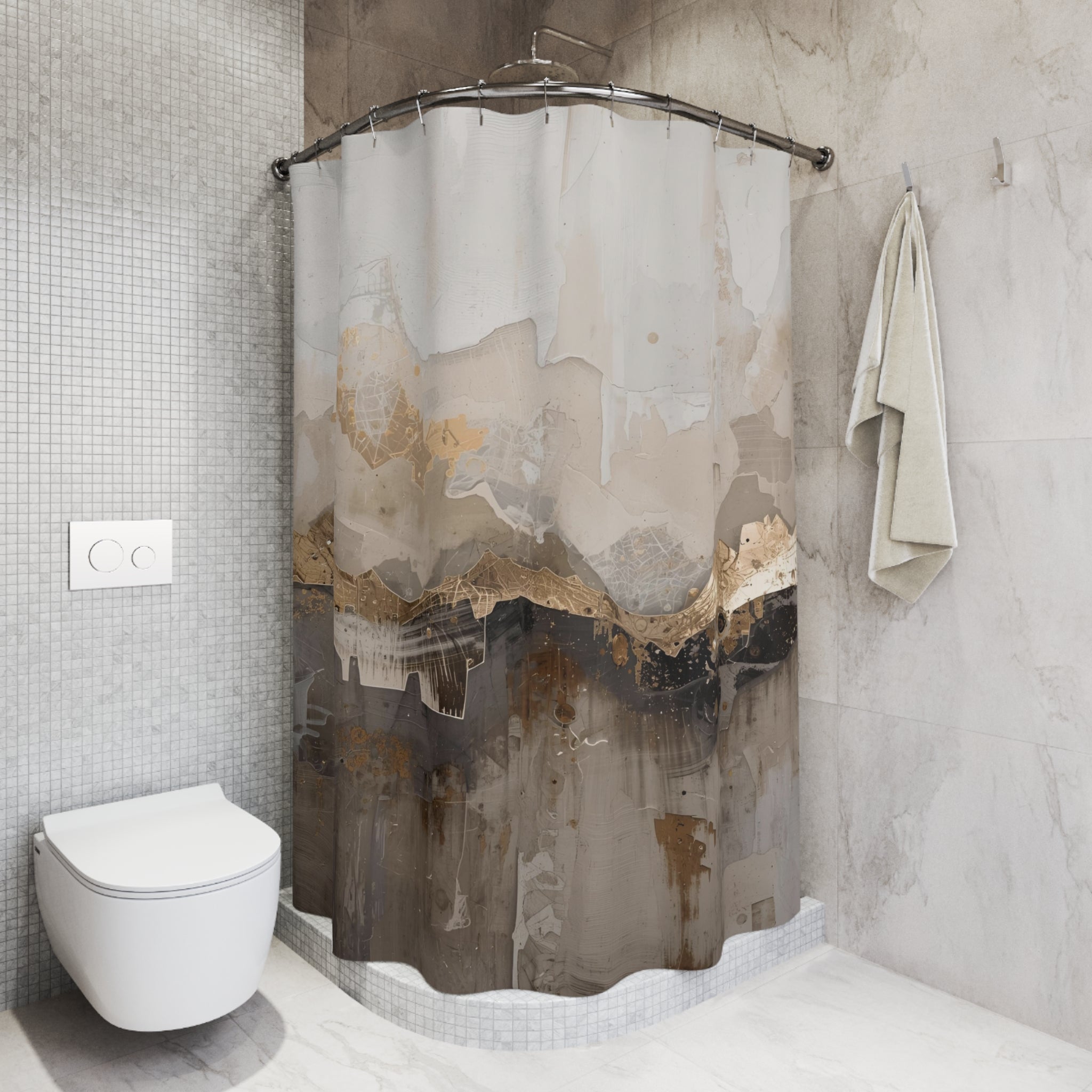 Boho Abstract Shower Curtain | Earthy Neutral Beige Watercolor