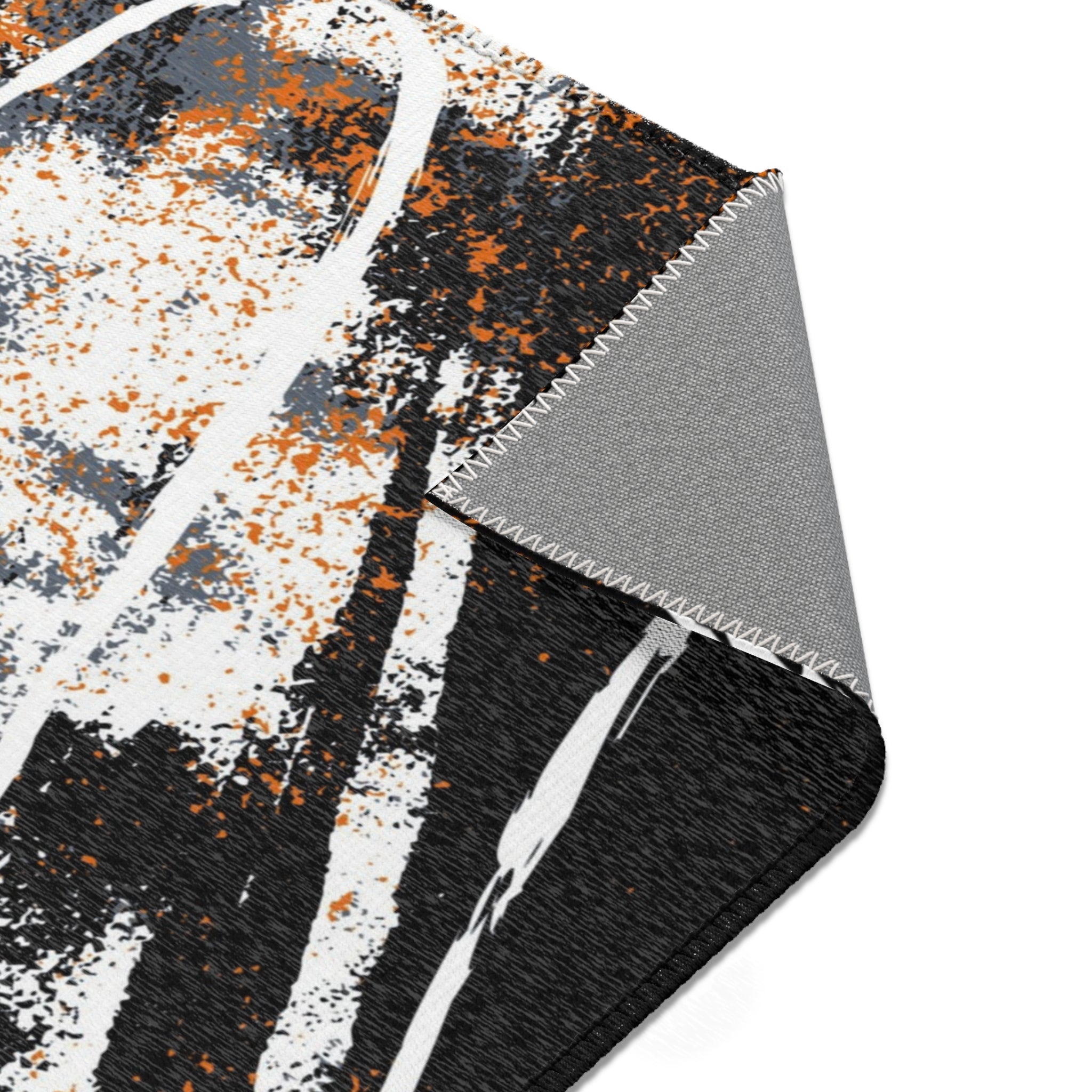 Abstract Boho Area Rug | Black, White Orange Minimalist