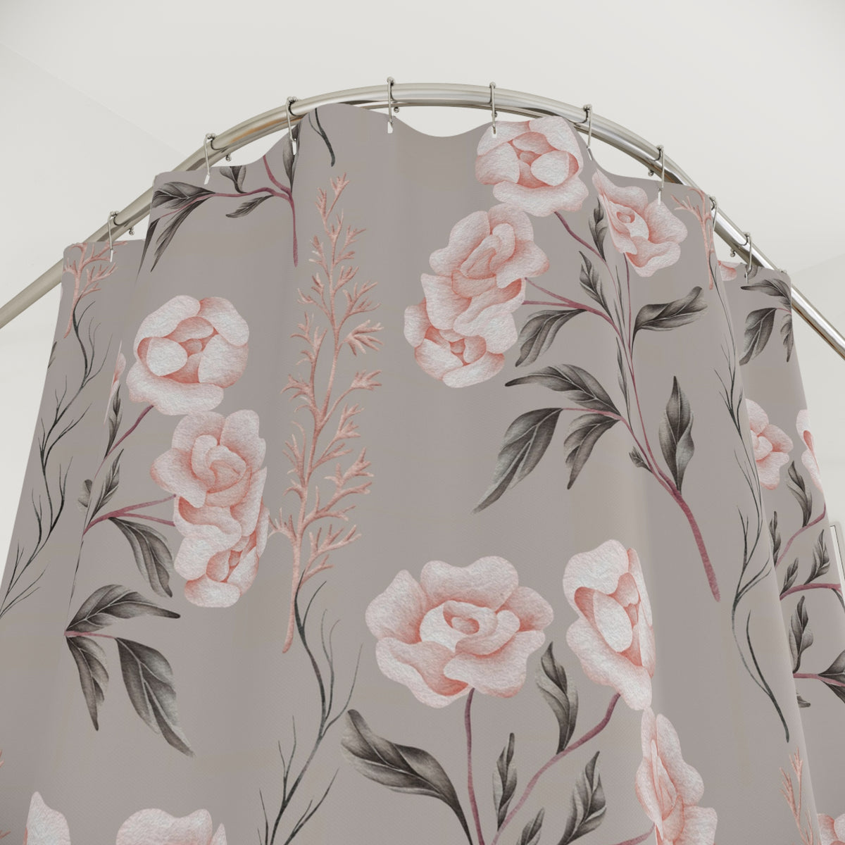Taupe Blush Vintage Rose Shower Curtain, Bath Curtain 71x74