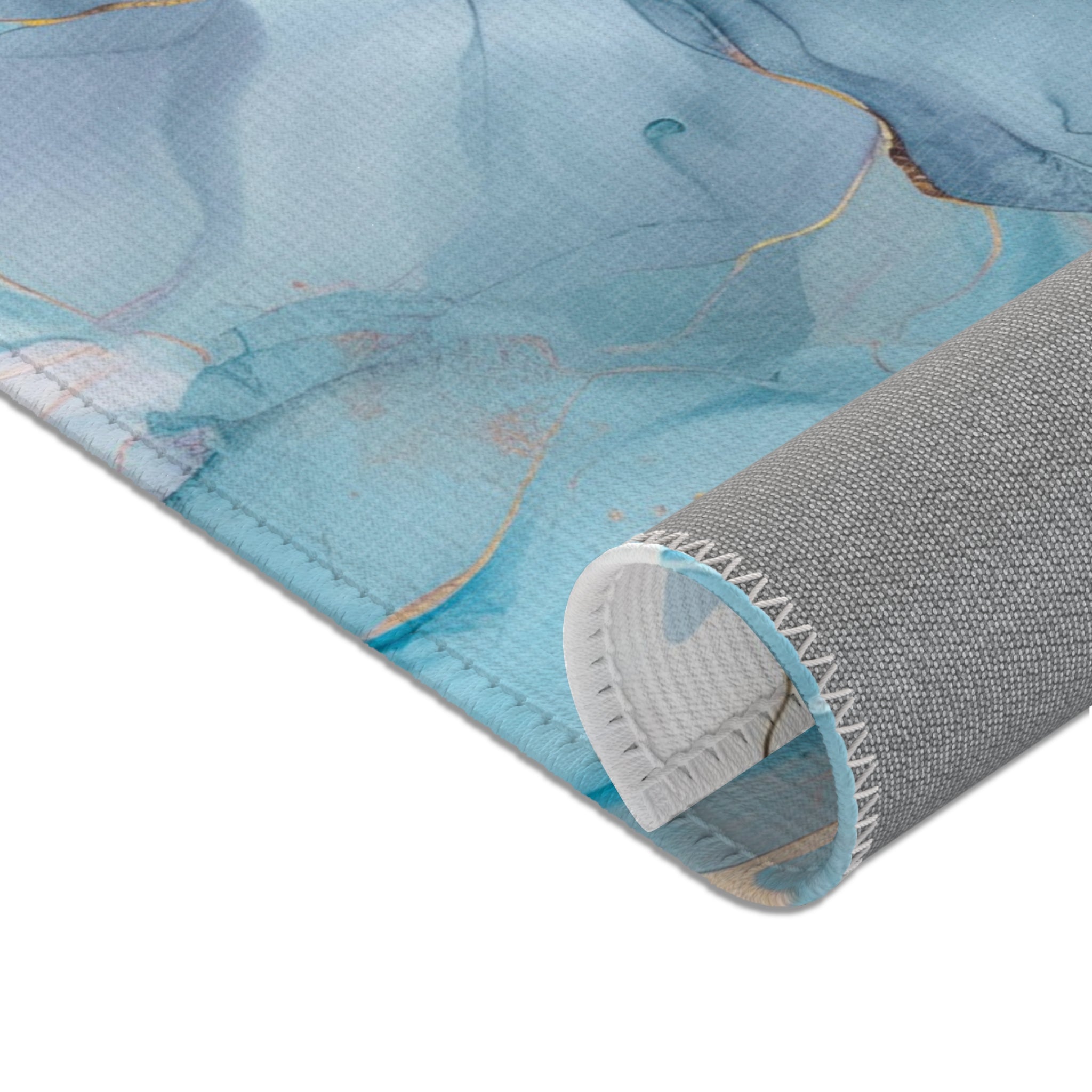 Abstract Floral Area Rug | Aqua, Navy Blue Beige Watercolor