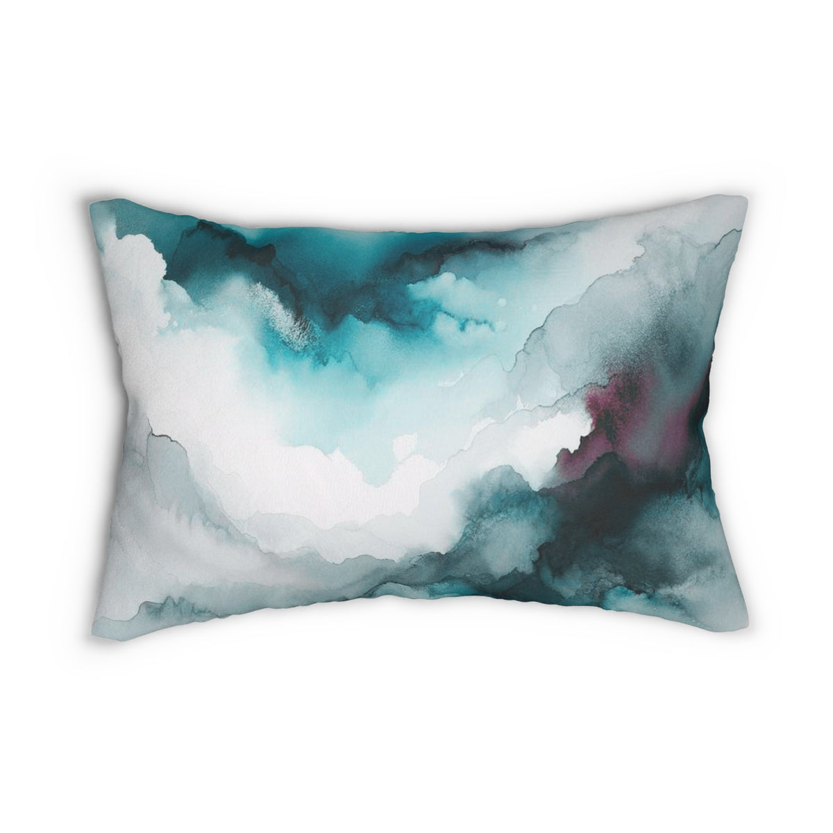 Teal Grey and White Alcohol Ink Lumbar Pillow