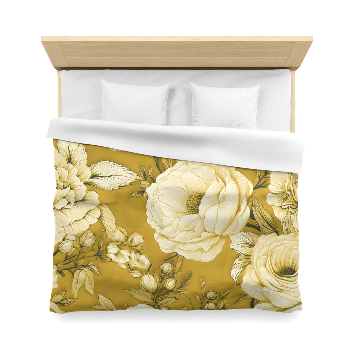 Mustard Peony Rose Duvet Cover | Golden Yellow Cream Floral Bedding