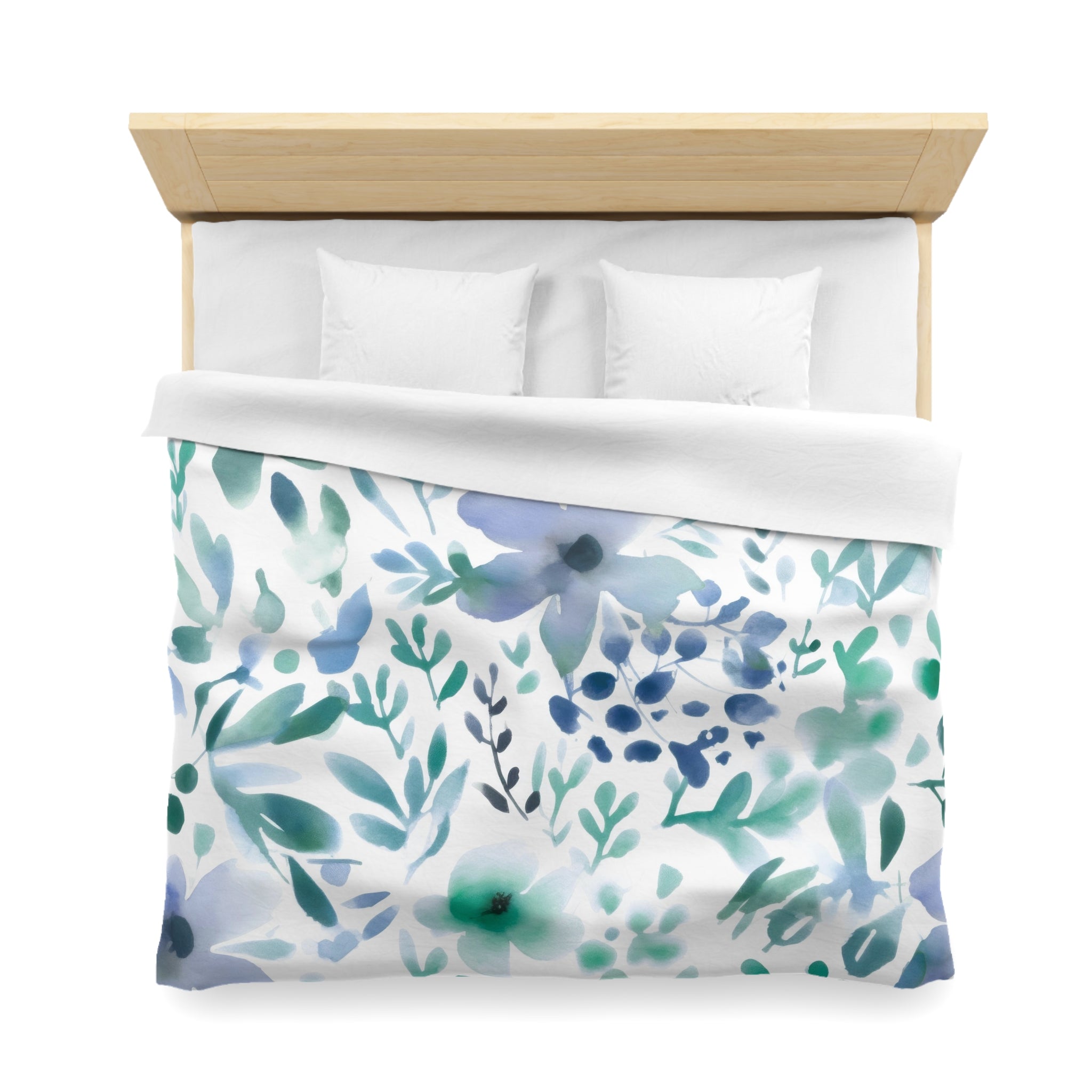 Abstract Duvet, Pillow Cover | Floral, Teal Green Blue White Bedroom Decor