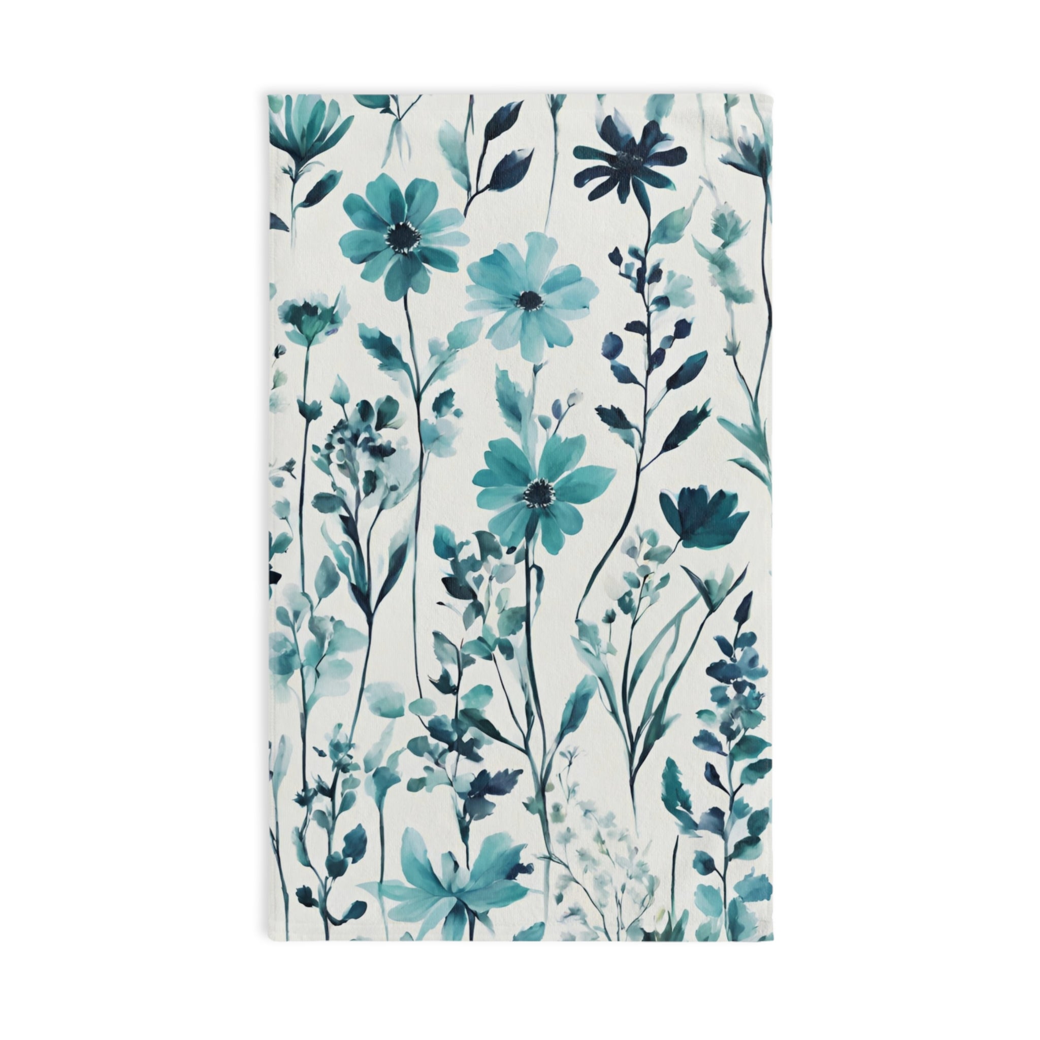 Floral Kitchen, Bath Hand Towel | Teal Green, Blue Wildflowers