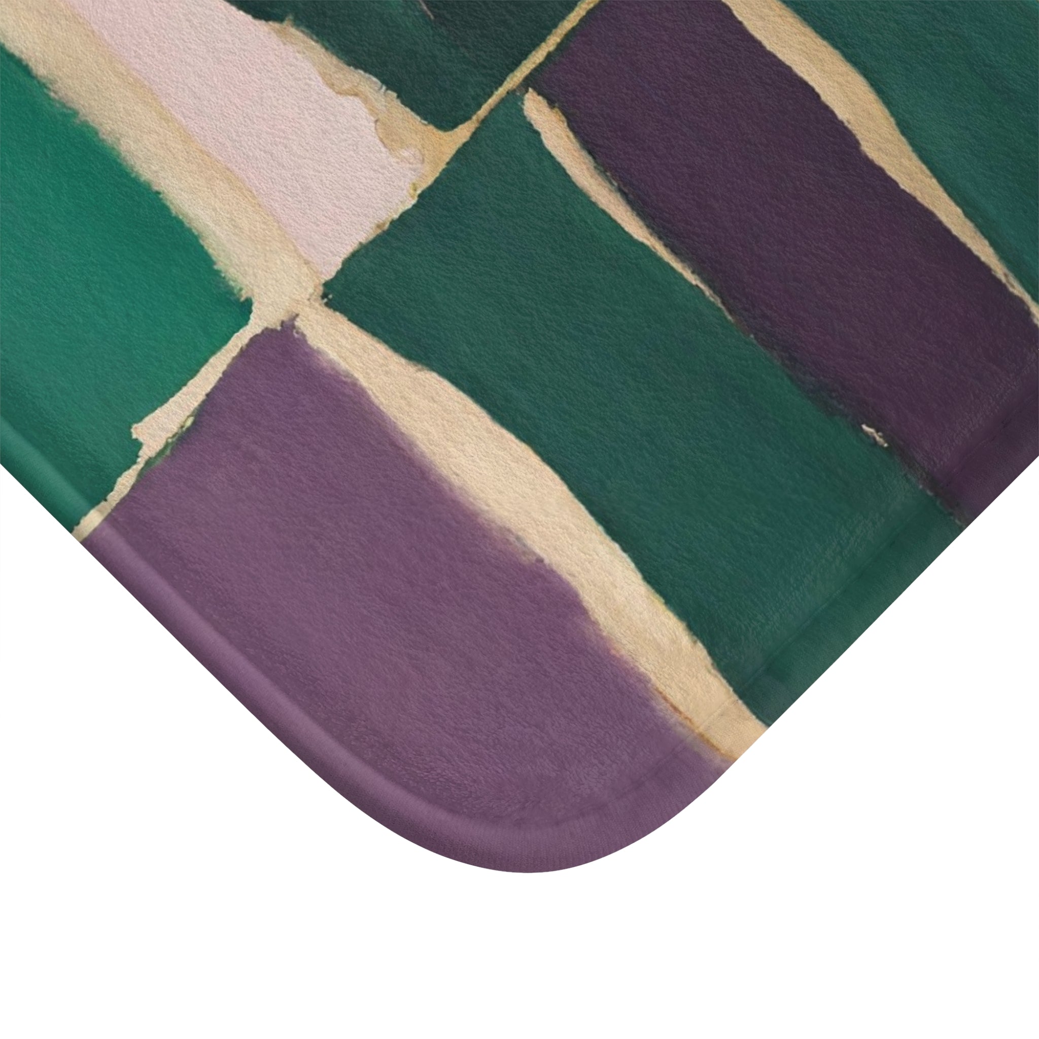 Boho Abstract Bath Mat | Green Purple Gold Beige, Pink White Kitchen Mat