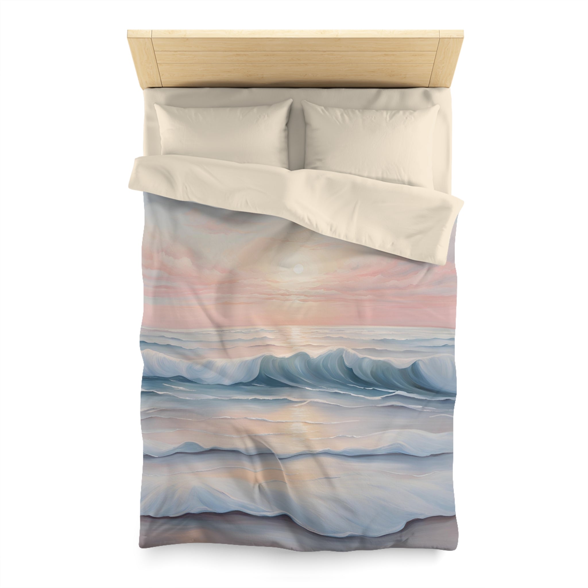 Abstract Duvet Cover | Coastal Ocean, Blush Pink, Blue Sunrise