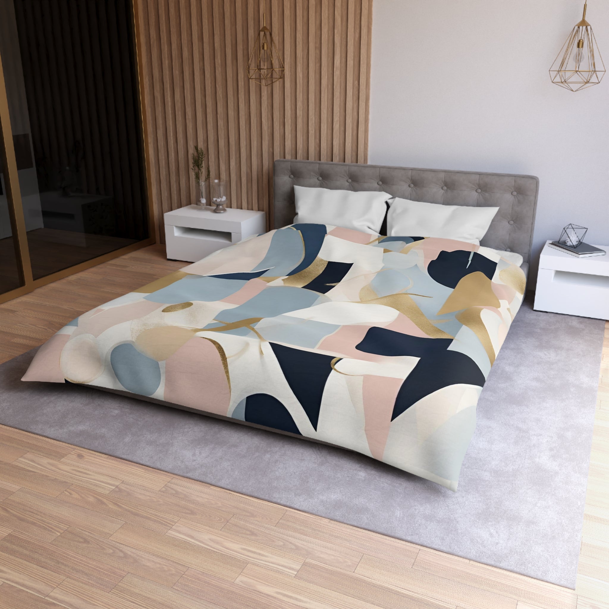 Abstract Duvet, Pillow Cover Set | Blue, Blush Pink Bedroom Set