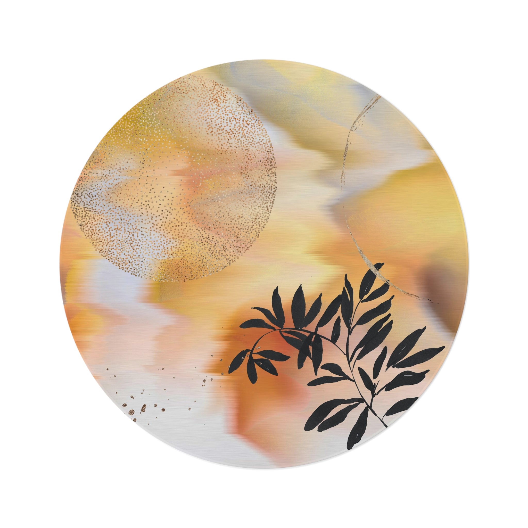 Round Area Rug | Yellow Orange Black Ombre Floral