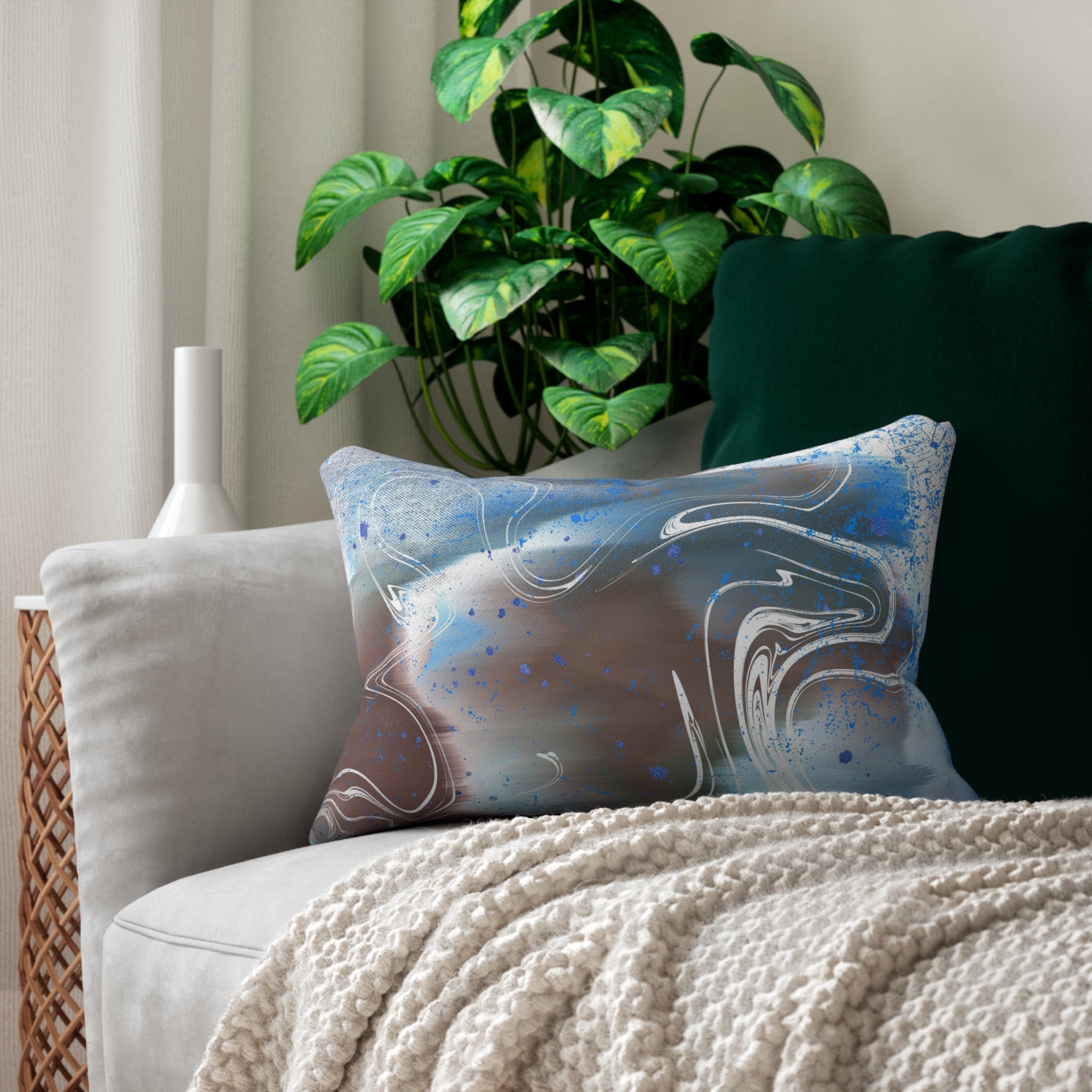 Abstract Lumbar Pillow | Blue Brown White