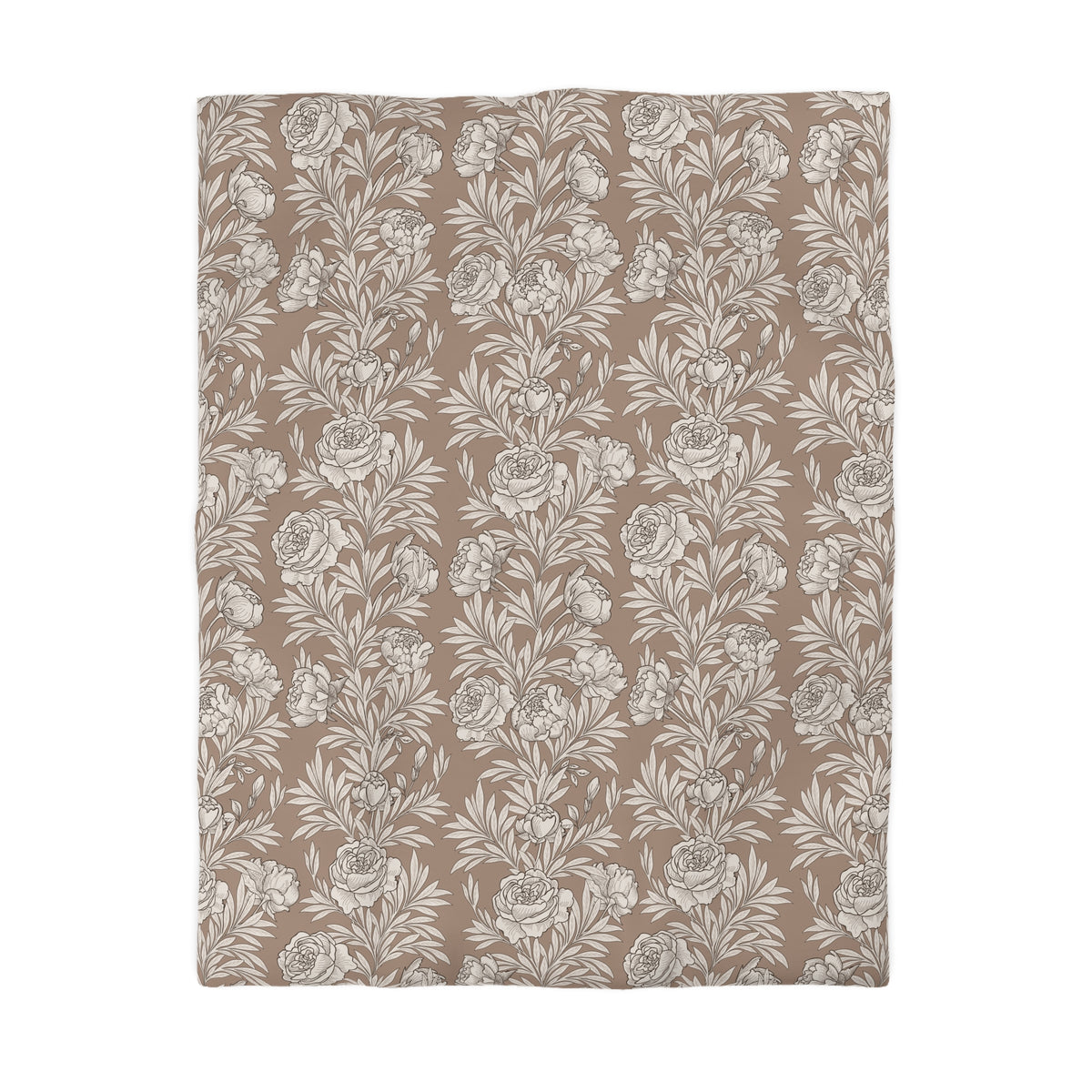 a repeating pattern of white flowers on a brown background.