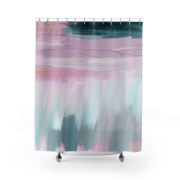 Abstract Shower Curtain | Blush Pink, Teal Ombre Green Bath Curtain