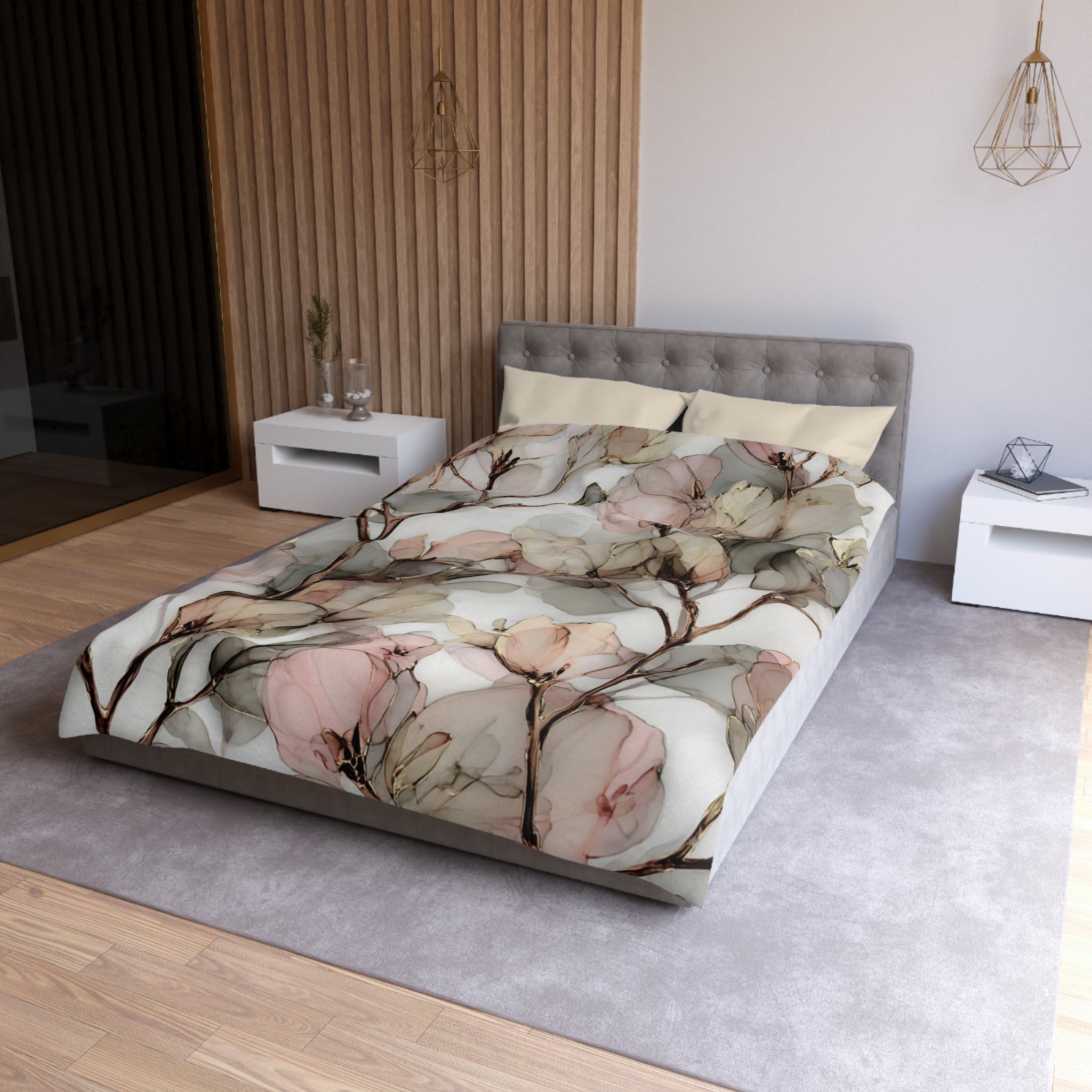 Floral Duvet, Pillow Cover | Pink Beige Bedroom Decor