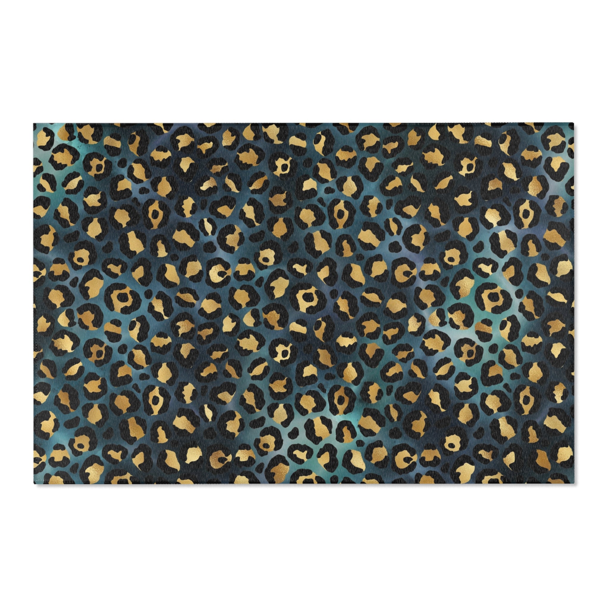 Large Area Rug | Teal Navy Blue Black, Beige Leopard Animal Print