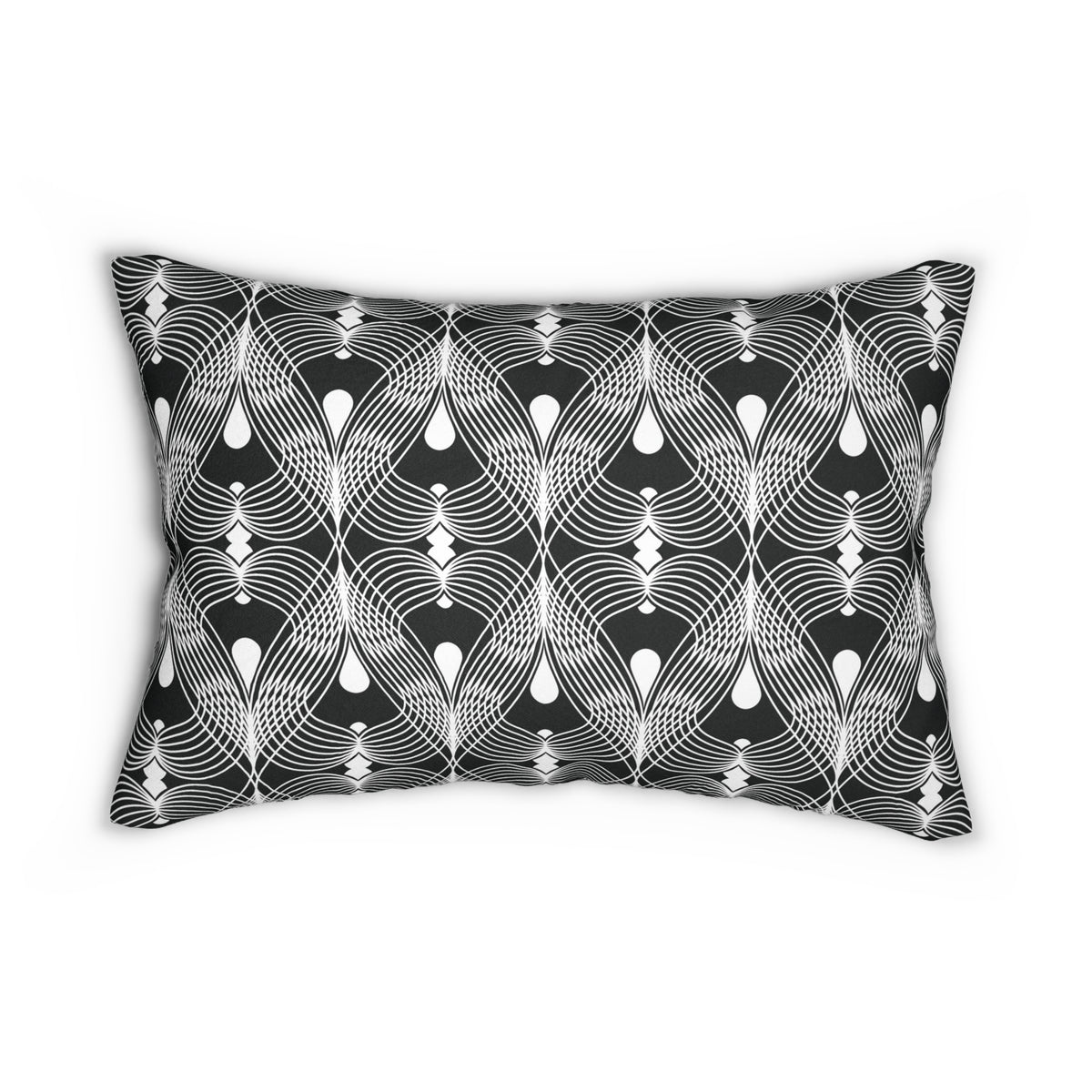 Black White Deco Fan Lumbar Pillow 14x20, Art Deco Accent Pillow