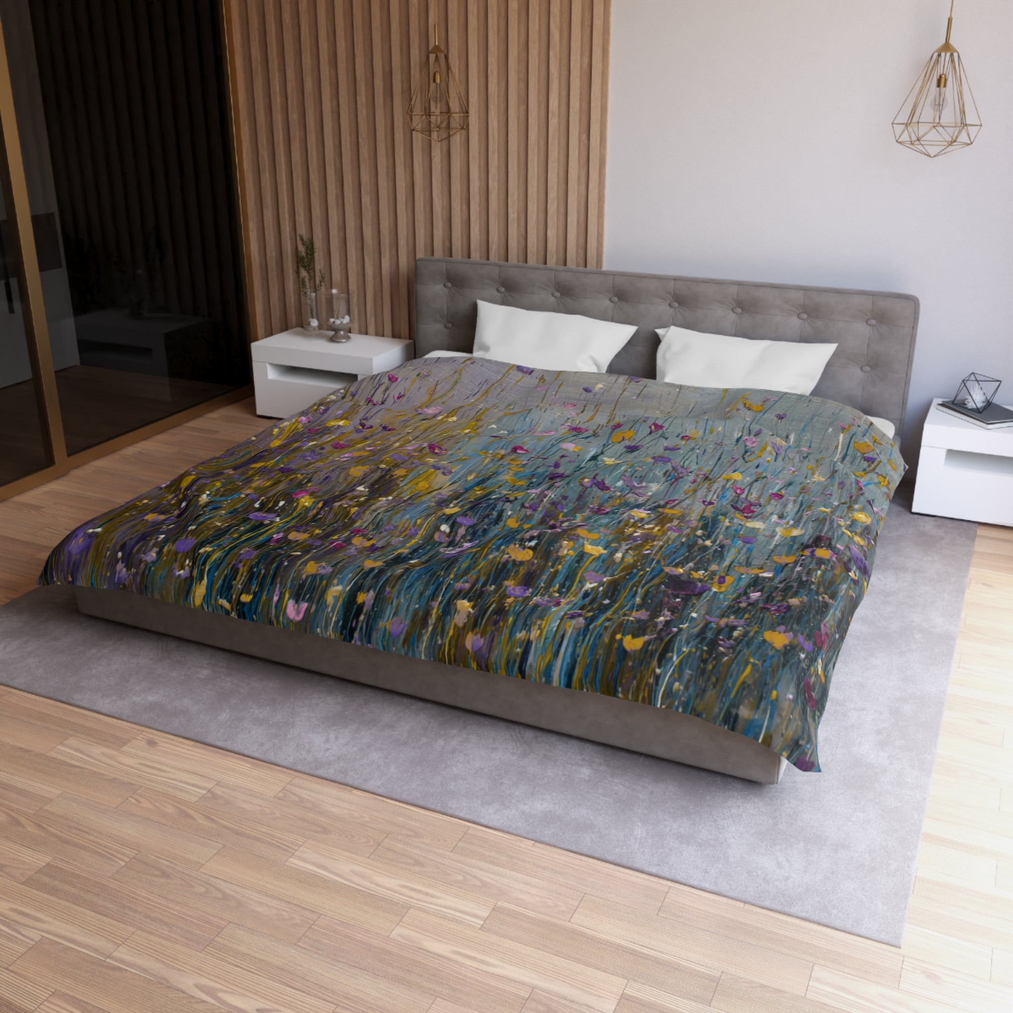 Floral Duvet, Pillow Cover | Grey Blue Yellow Bedroom Decor