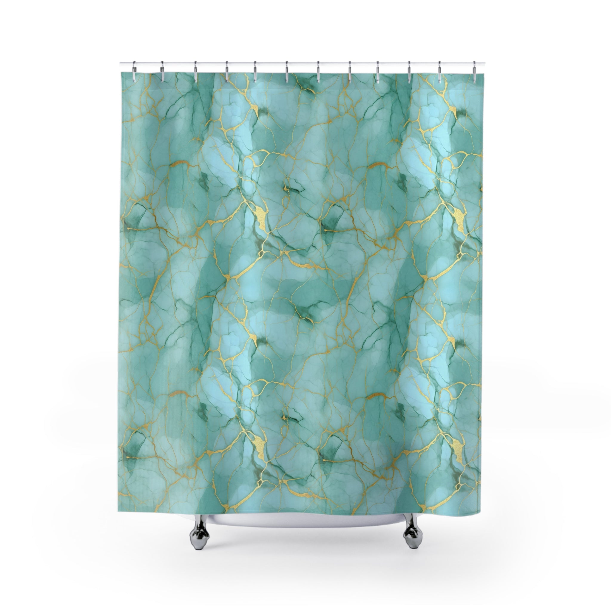 Modern Shower Curtain | Sage Mint Green Marble Print