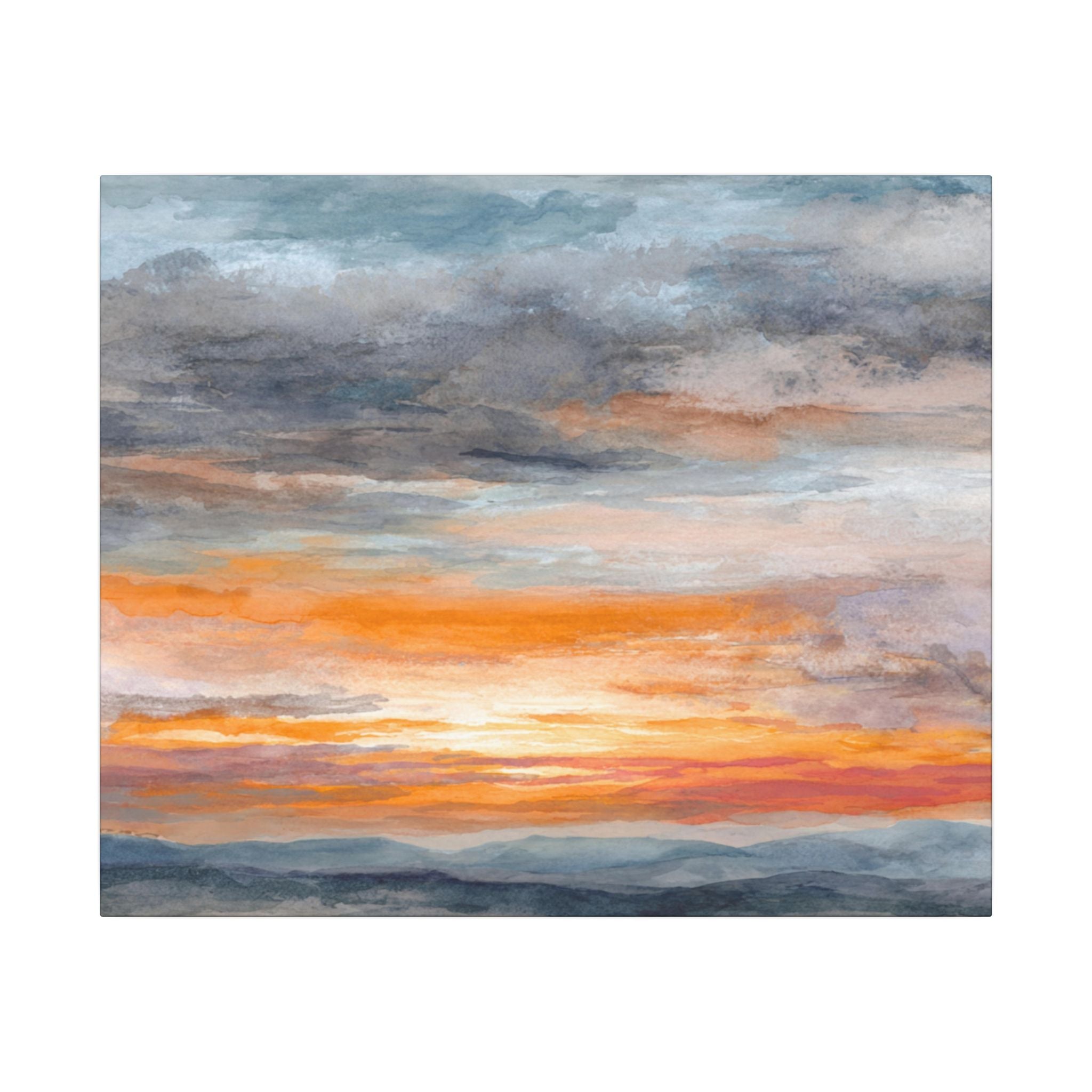 a breathtaking sunset over a mountainous landscape, with vibrant orange and pink hues illuminating the sky.