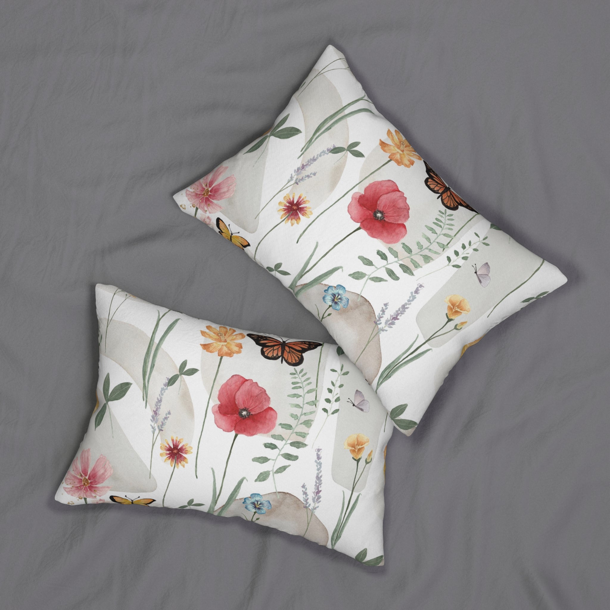 Floral Lumbar Pillow | White Red Sage Green