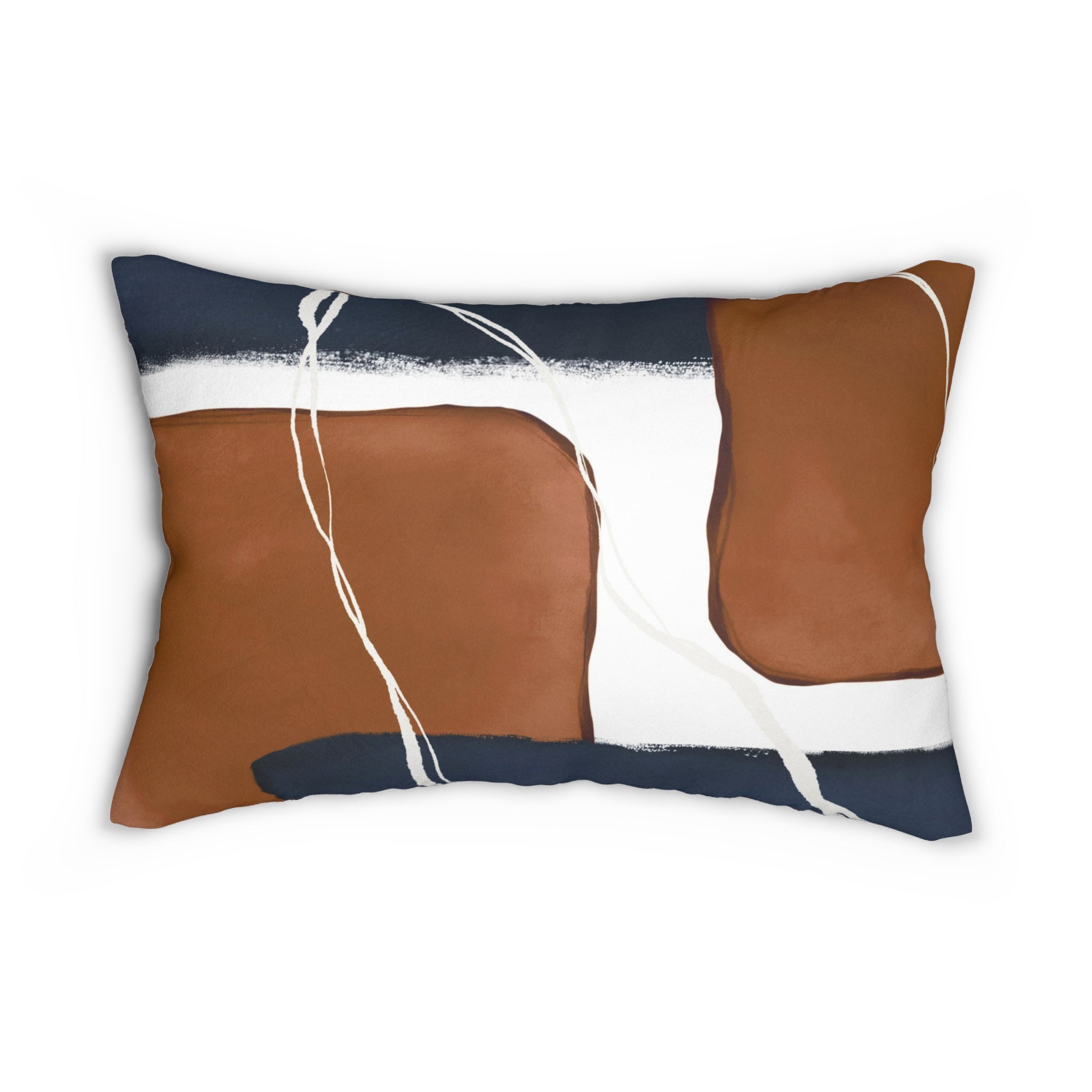 Abstract Lumbar Pillow | Navy Blue, Rust Brown White