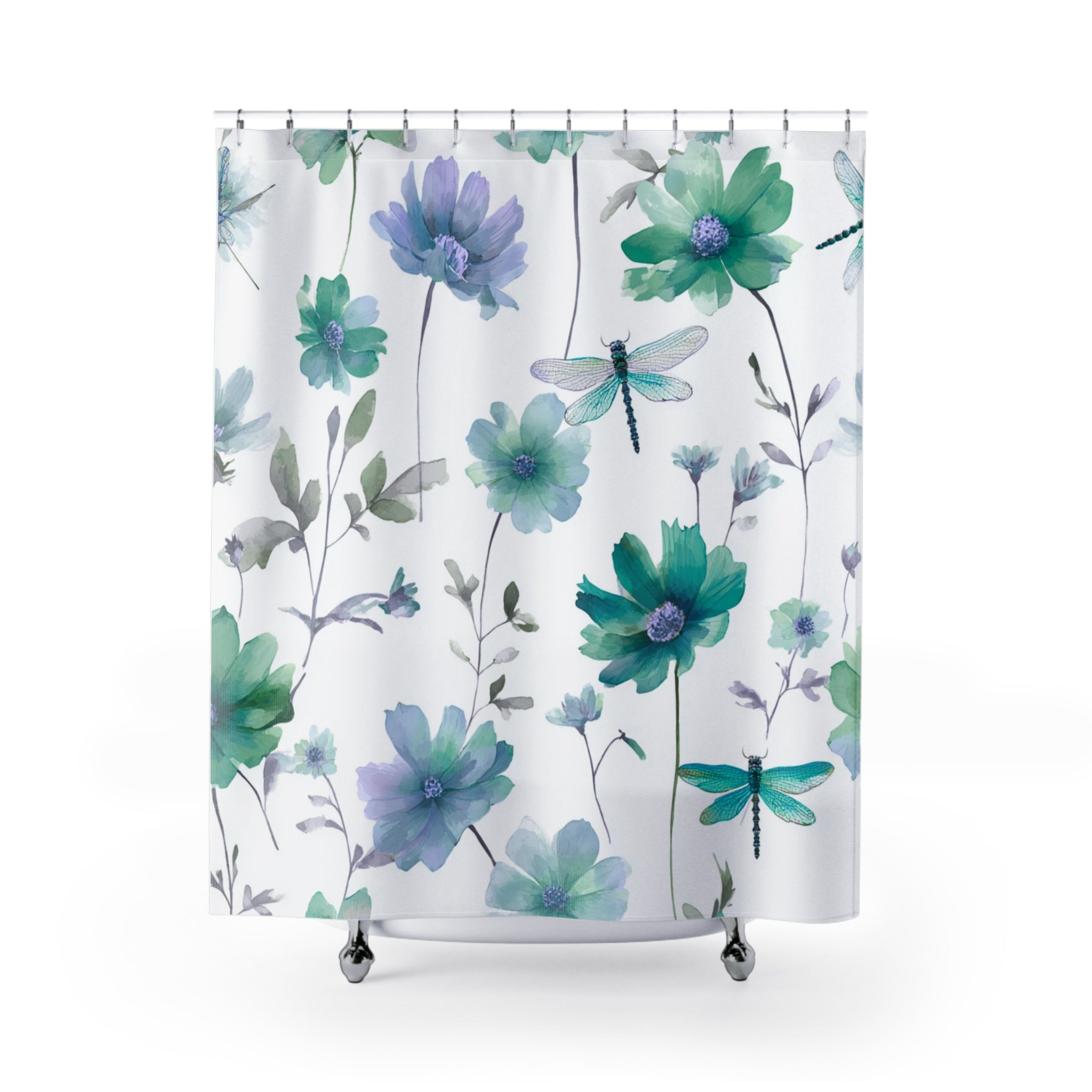 Floral Shower Curtain |  Garden, Dragonfly, Spa Bathroom Decor