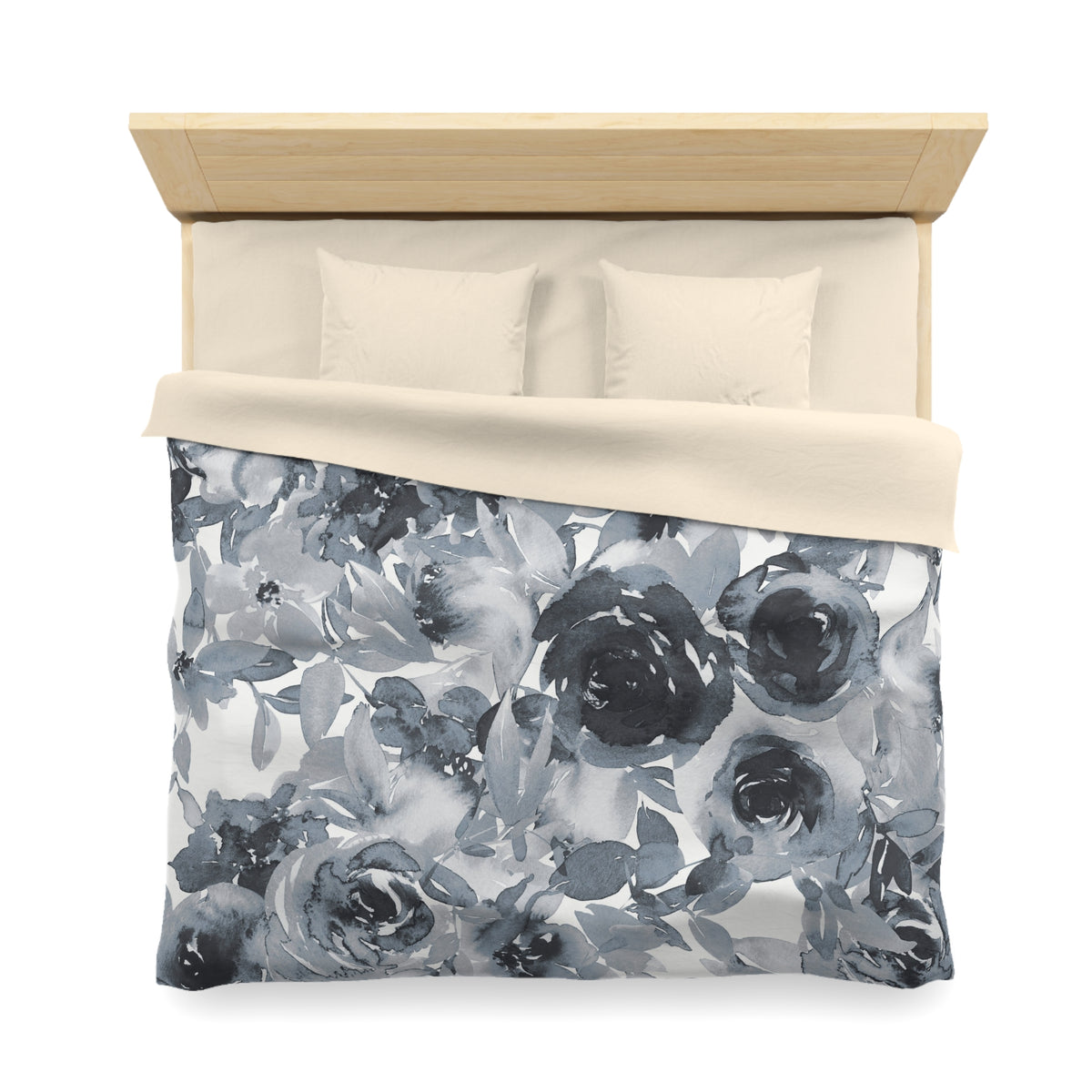 Slate Grey Watercolor Rose Duvet Cover | Charcoal Blue Floral Bedding