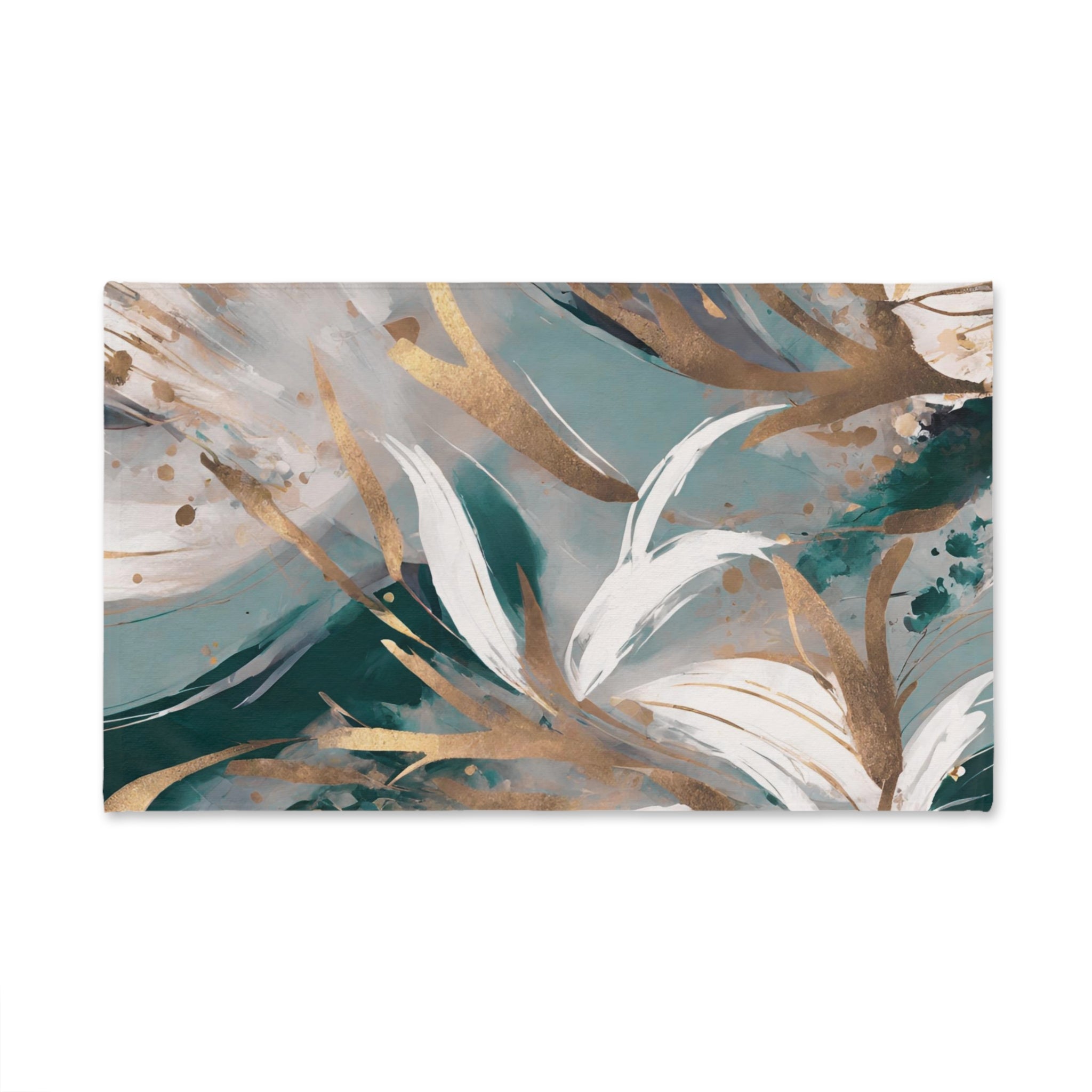 Abstract Floral Kitchen, Bath Hand Towel | Sage Green Muted Gold, Beige