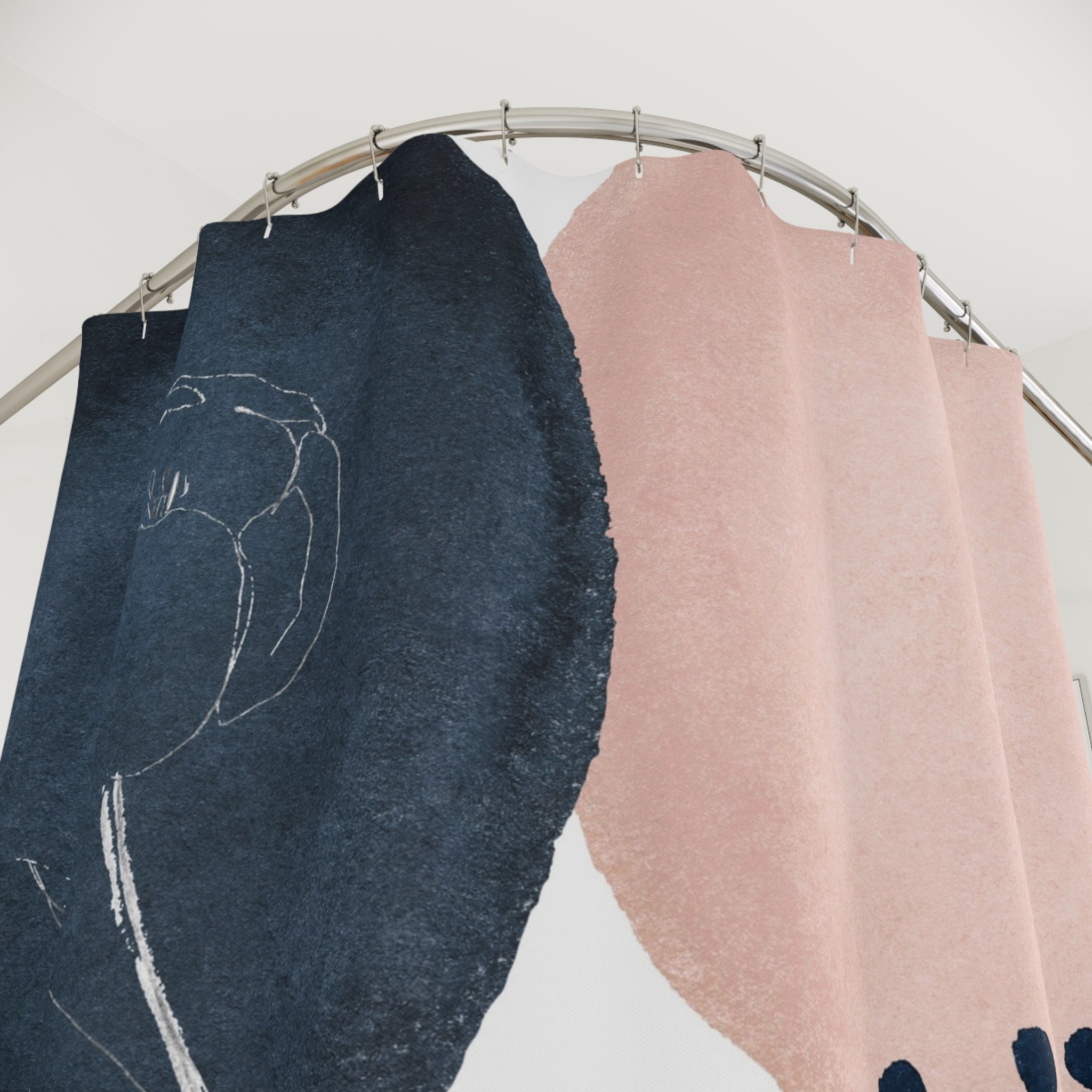 Abstract Shower Curtain | Blush Pink, Navy Blue Bathroom Decor