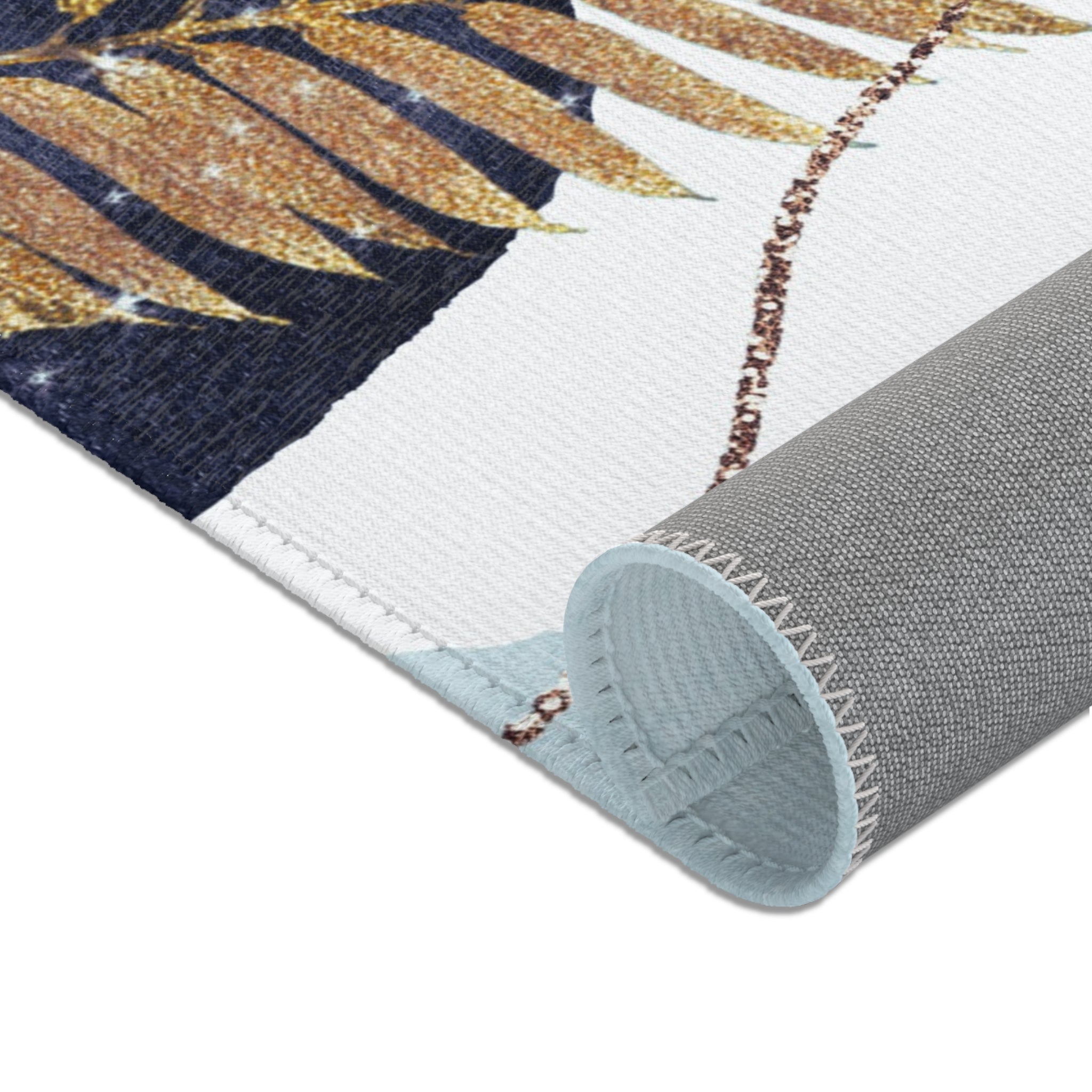 Abstract Area Rug | Navy, Sky  Blue, White Muted Gold Beige