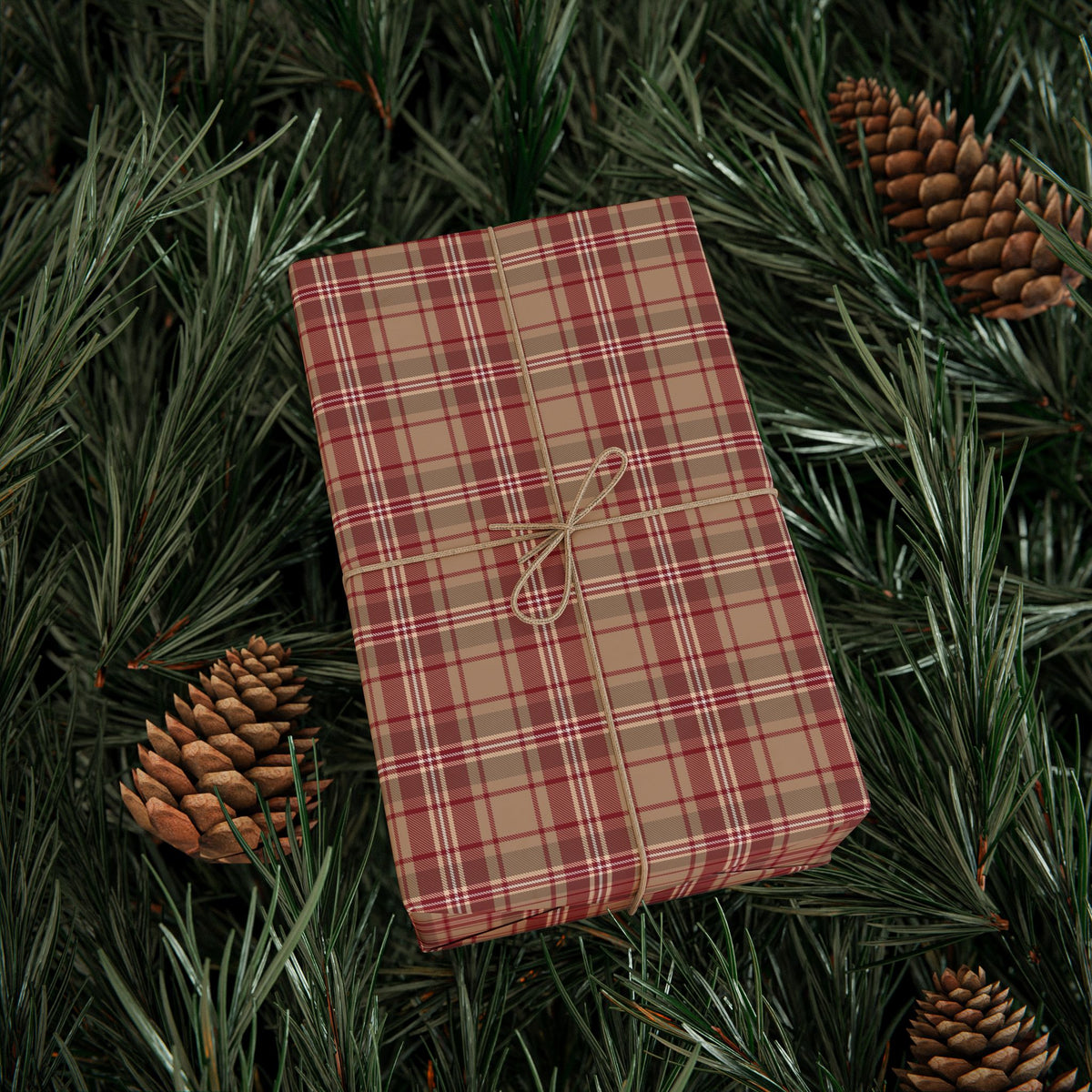 Red Tan Tartan Plaid Christmas Wrapping Paper, Gift Wrap