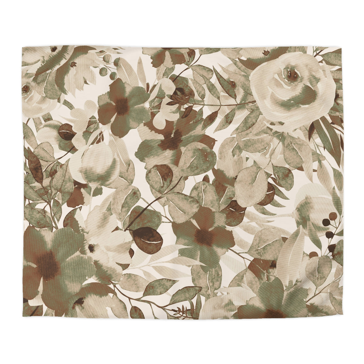 a floral pattern with various shades of green and brown leaves and flowers, creating a visually appealing and textured design.