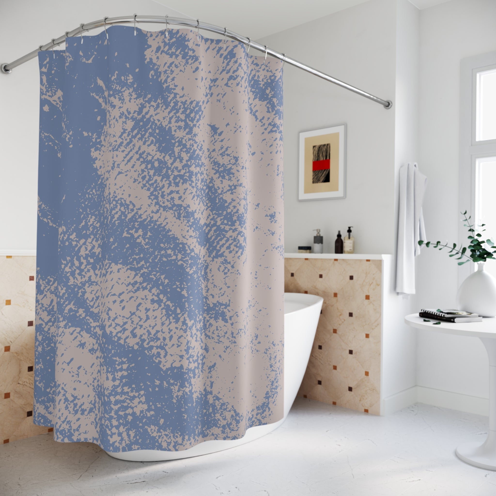 Abstract Shower Curtain | Dusty Blue, Beige